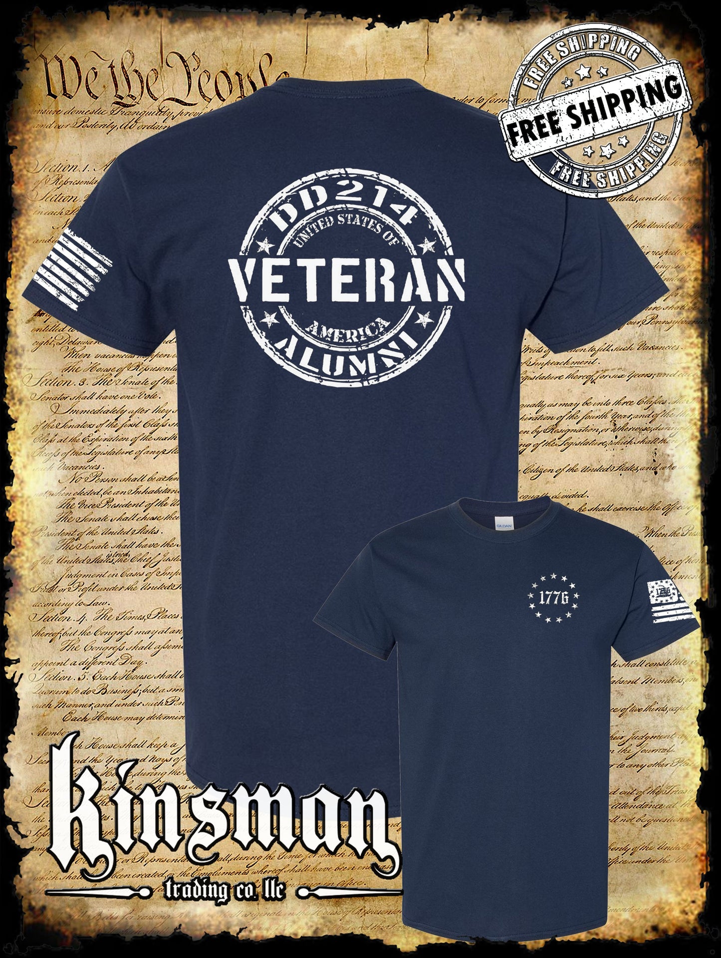 DD214 Alumni Veteran USA Military 2-Sided T-Shirt Army Marines Navy Air Force Veterans Day