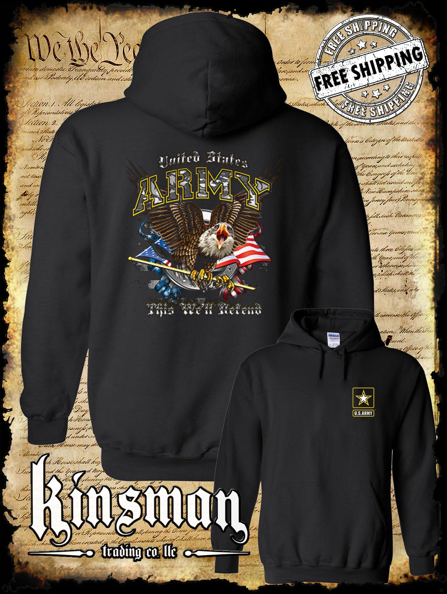 US Army This We'll Defend 2-Sided Hoodie Sweatshirt Official Licensed Military