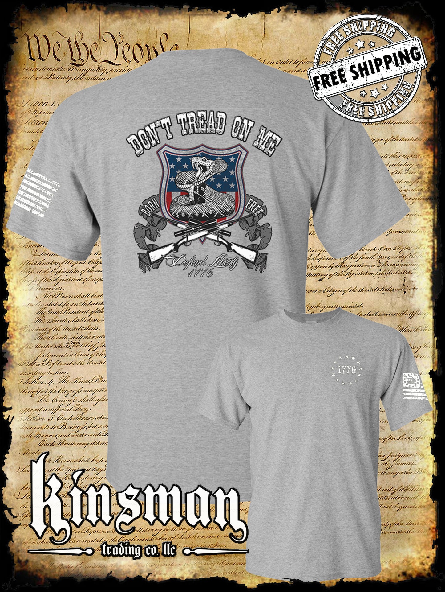 Defend Liberty Don't Tread on Me 2-Sided T-Shirt / 2nd Amendment Rattlesnake