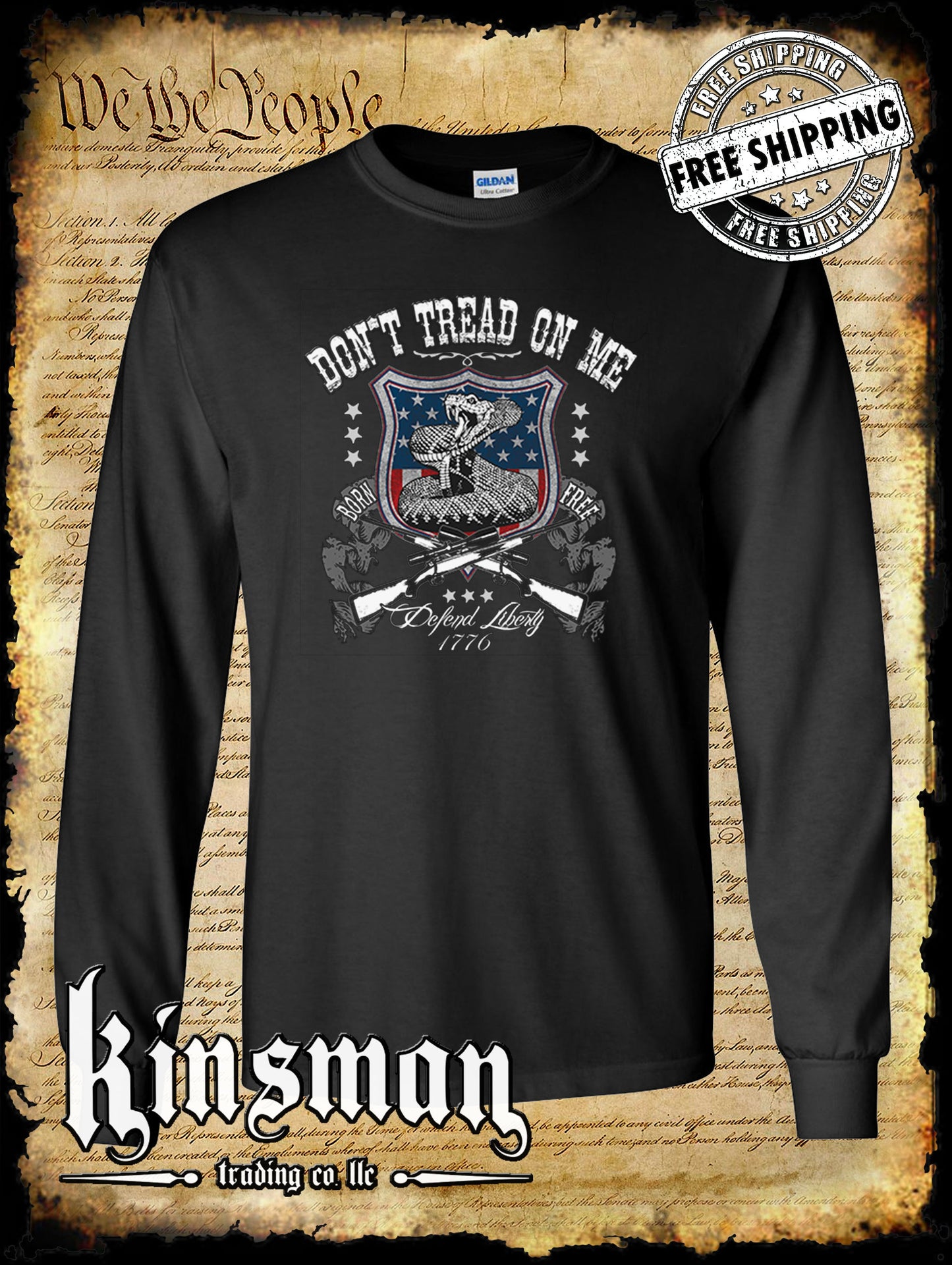 Defend Liberty Don't Tread on Me Long Sleeve T-Shirt / 2nd Amendment 2A Rattlesnake