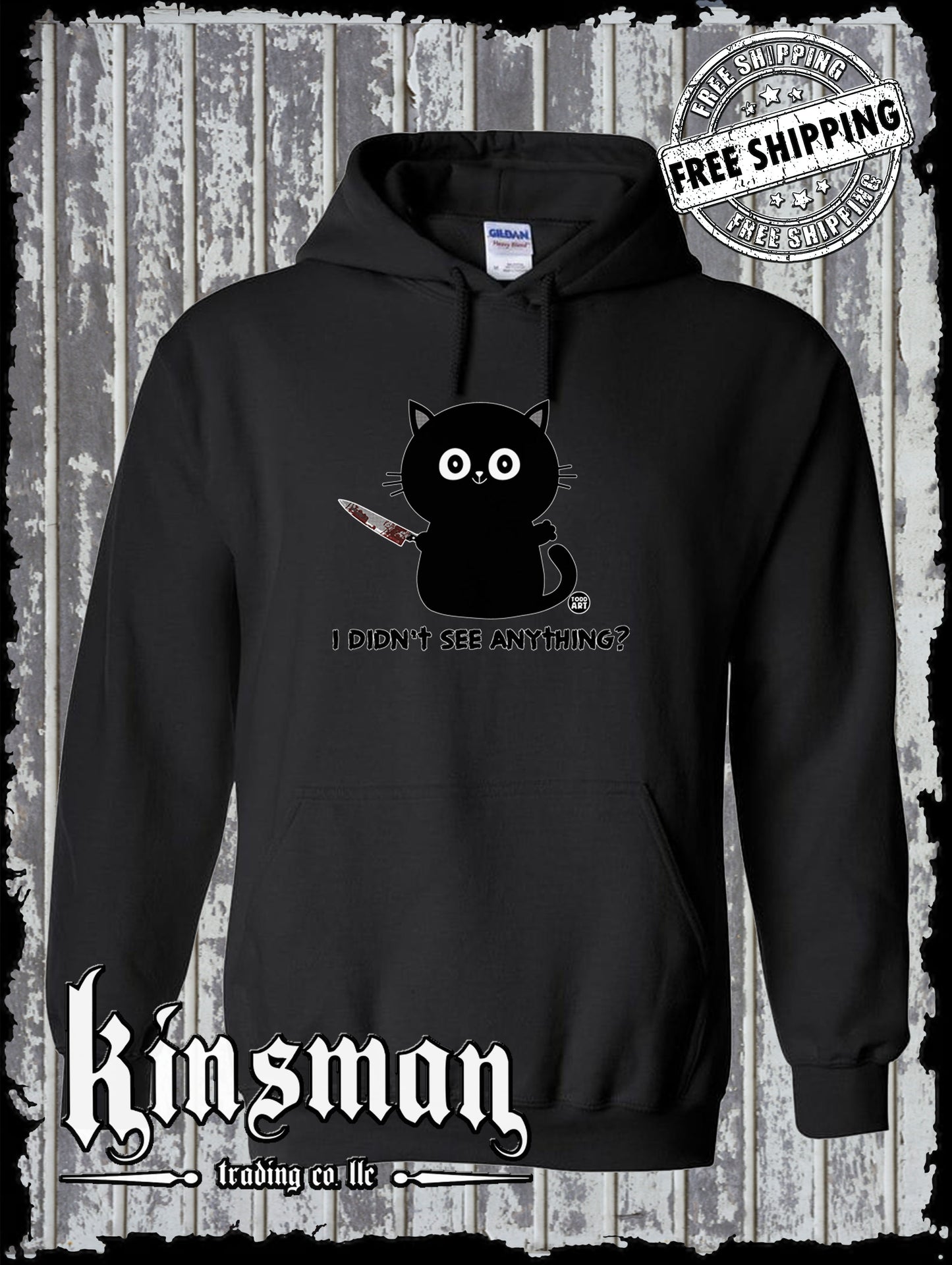 I Didn't See Anything Black Cat & Bloody Knife Hoodie / Sweatshirt Todd Goldman Halloween Horror