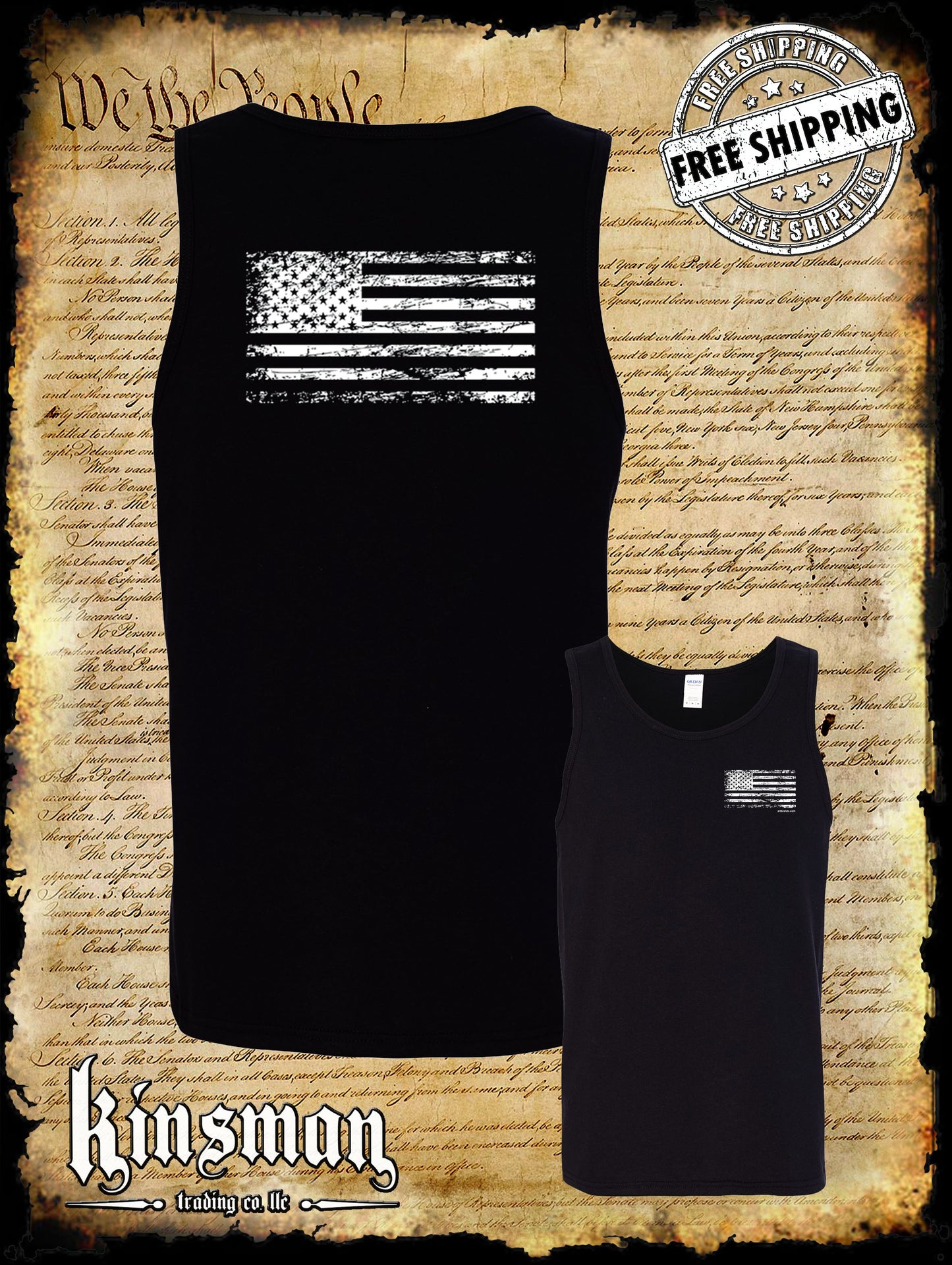 United States Flag Distressed Logo 2-Sided Tank Top T-Shirt USA