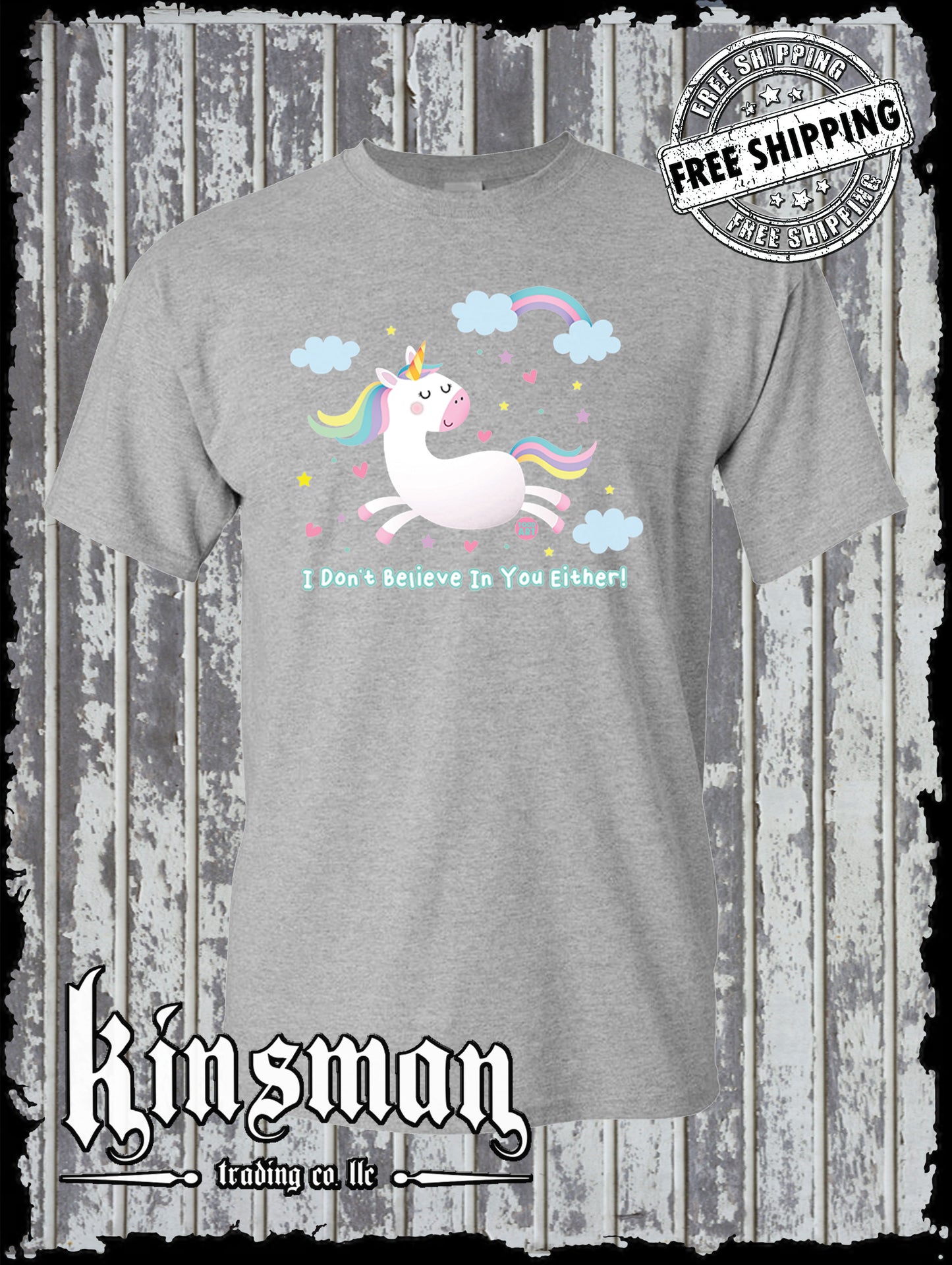 I Don't Believe In You Either Unicorn Funny T-Shirt Todd Goldman Rainbow Clouds
