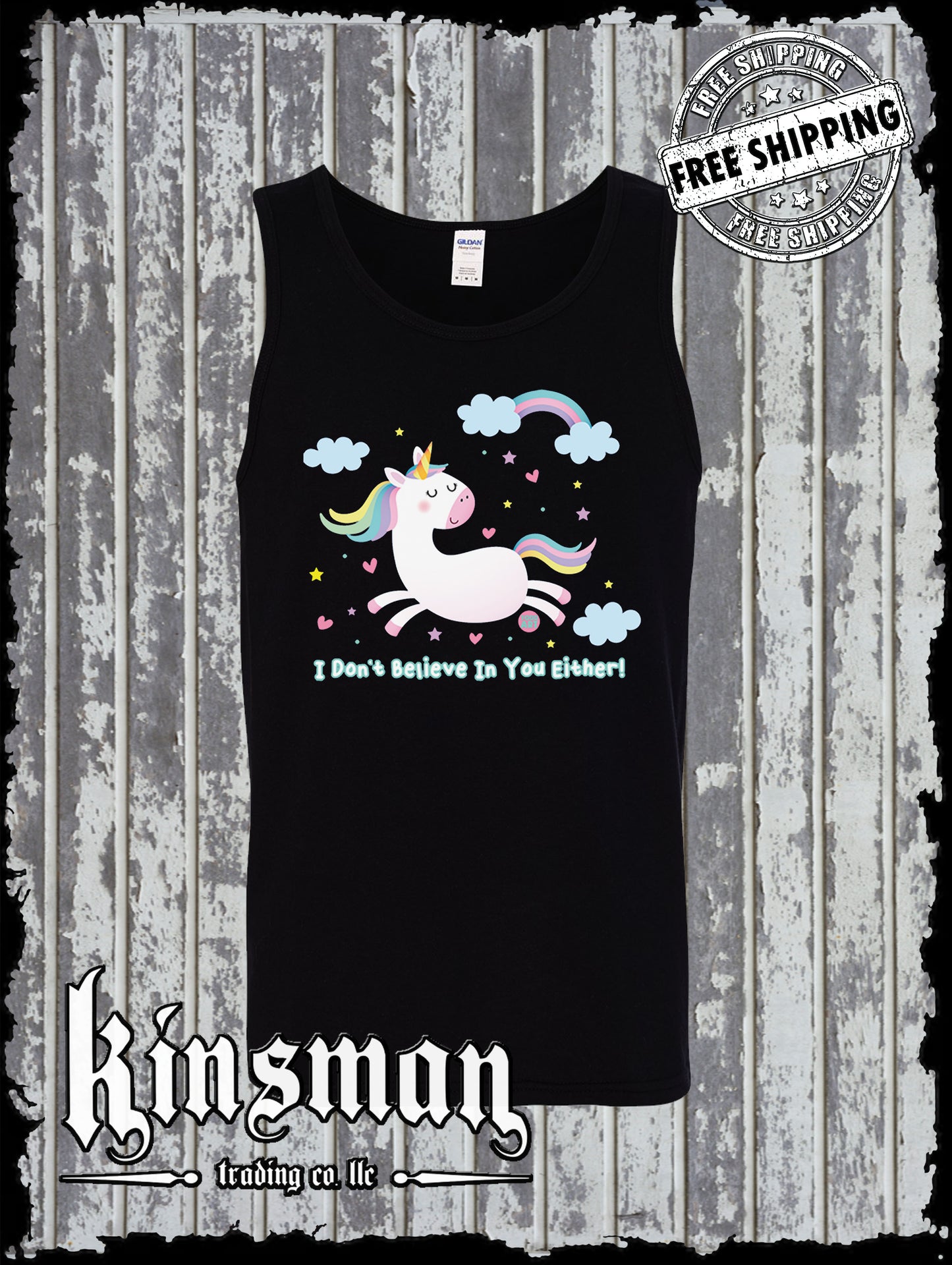 I Don't Believe In You Either Unicorn Funny Tank Top T-Shirt Todd Goldman Rainbow Clouds
