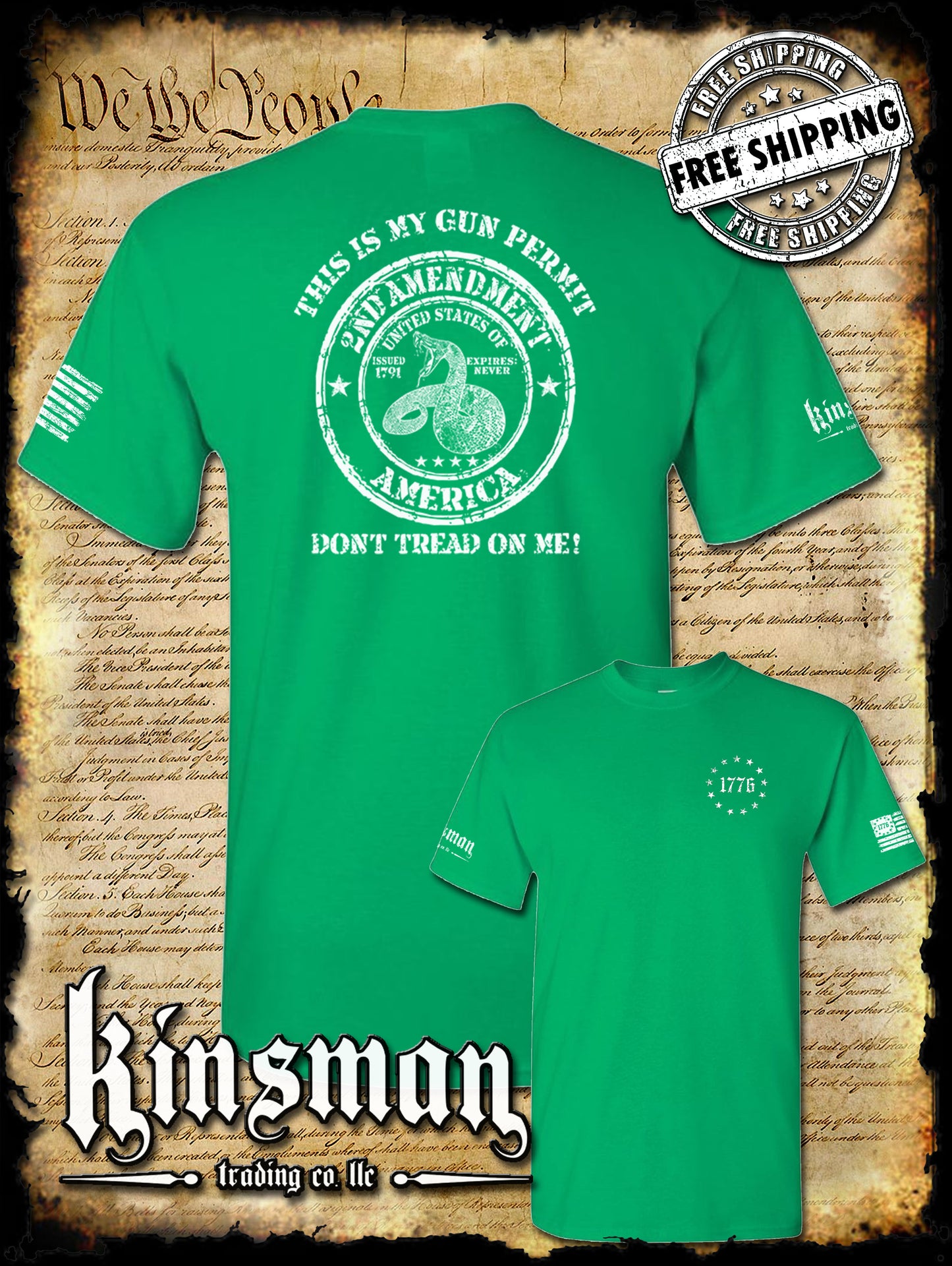 This Is My GUN PERMIT Don't Tread On Me 2-Sided T-Shirt 2nd Amendment Rattlesnake 2A USA