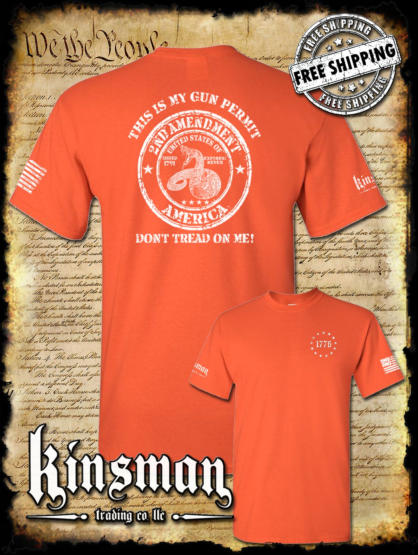 This Is My GUN PERMIT Don't Tread On Me 2-Sided T-Shirt 2nd Amendment Rattlesnake 2A USA