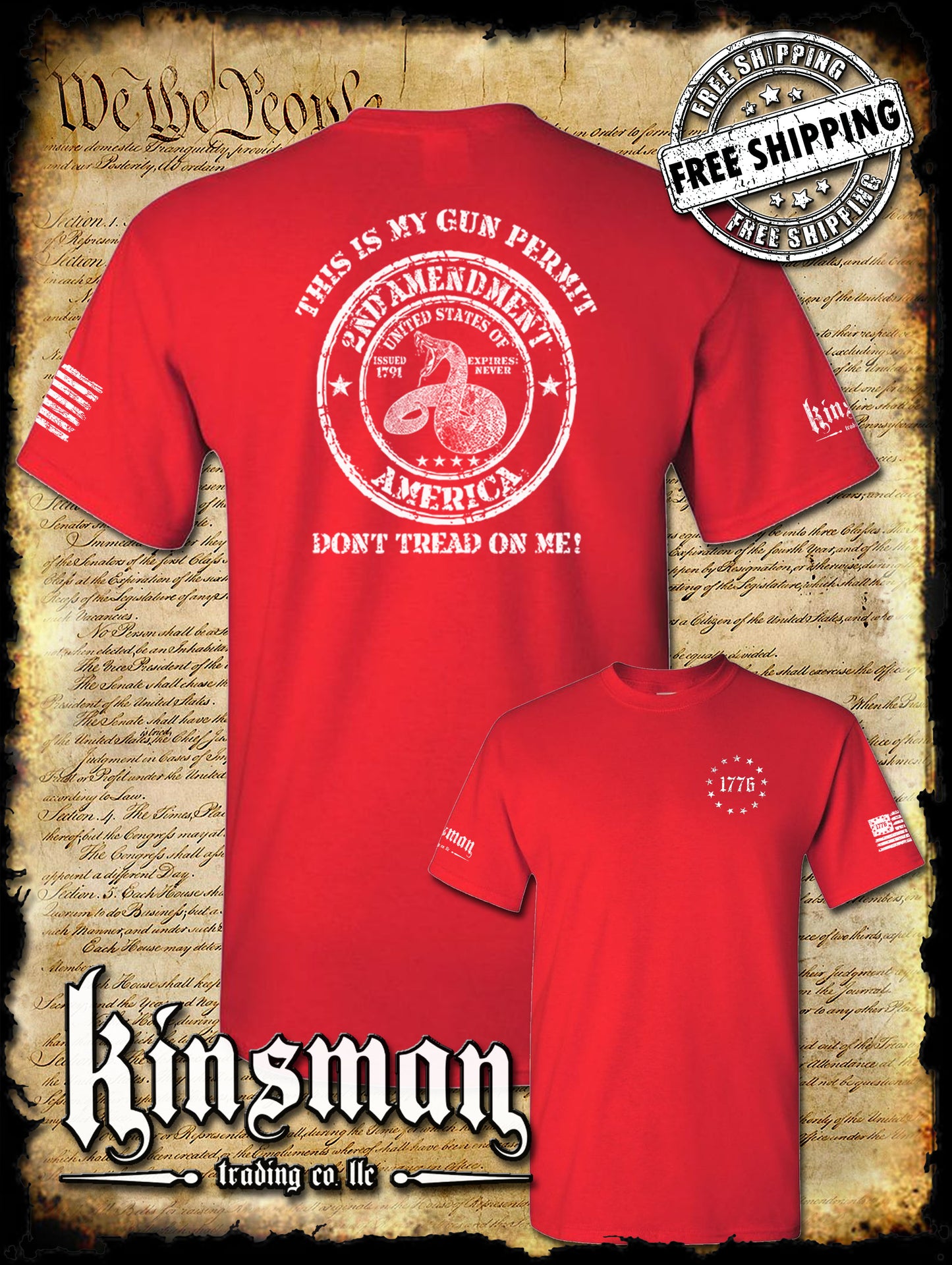 This Is My GUN PERMIT Don't Tread On Me 2-Sided T-Shirt 2nd Amendment Rattlesnake 2A USA
