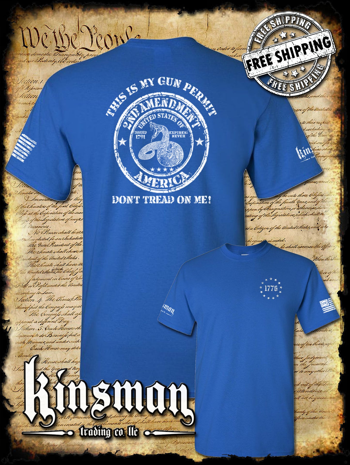 This Is My GUN PERMIT Don't Tread On Me 2-Sided T-Shirt 2nd Amendment Rattlesnake 2A USA