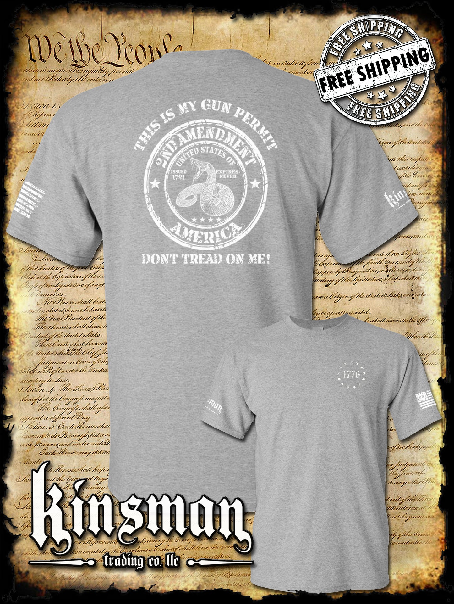 This Is My GUN PERMIT Don't Tread On Me 2-Sided T-Shirt 2nd Amendment Rattlesnake 2A USA