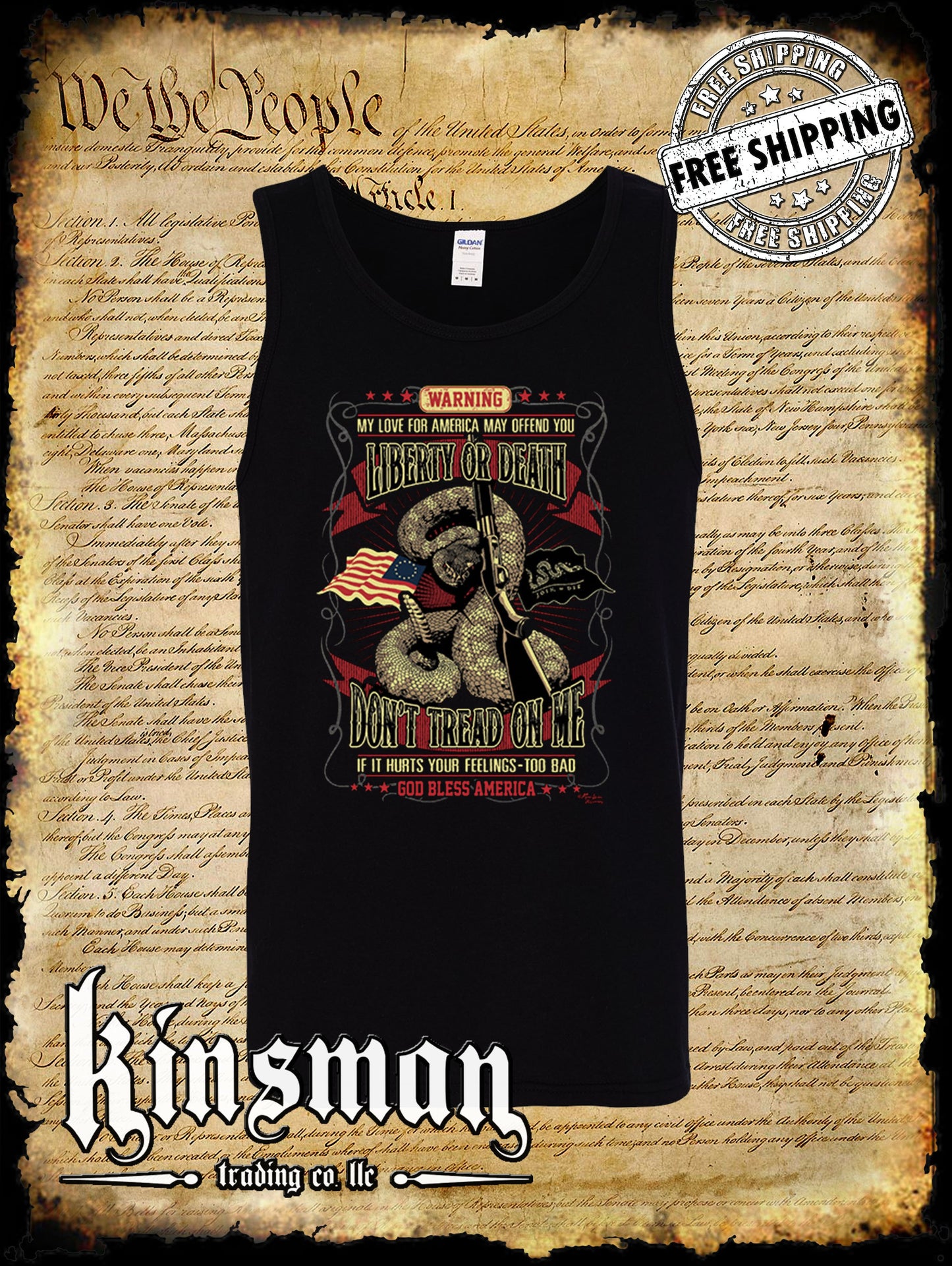 Liberty or Death Don't Tread on Me Rattlesnake Shotgun Tank Top T-Shirt 1776