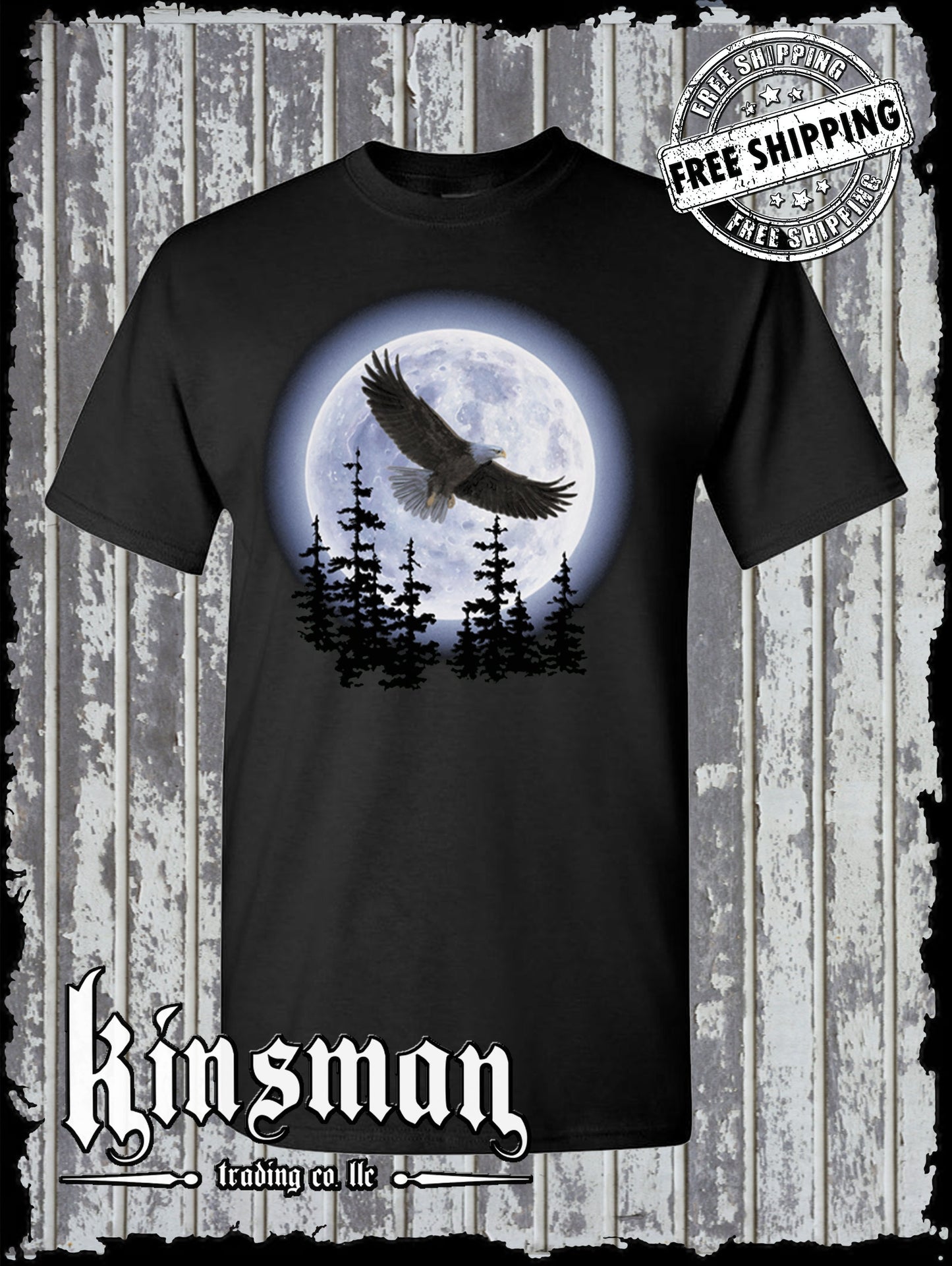 Flying Eagle in Moon T-Shirt Native American Indian Wildlife Trees