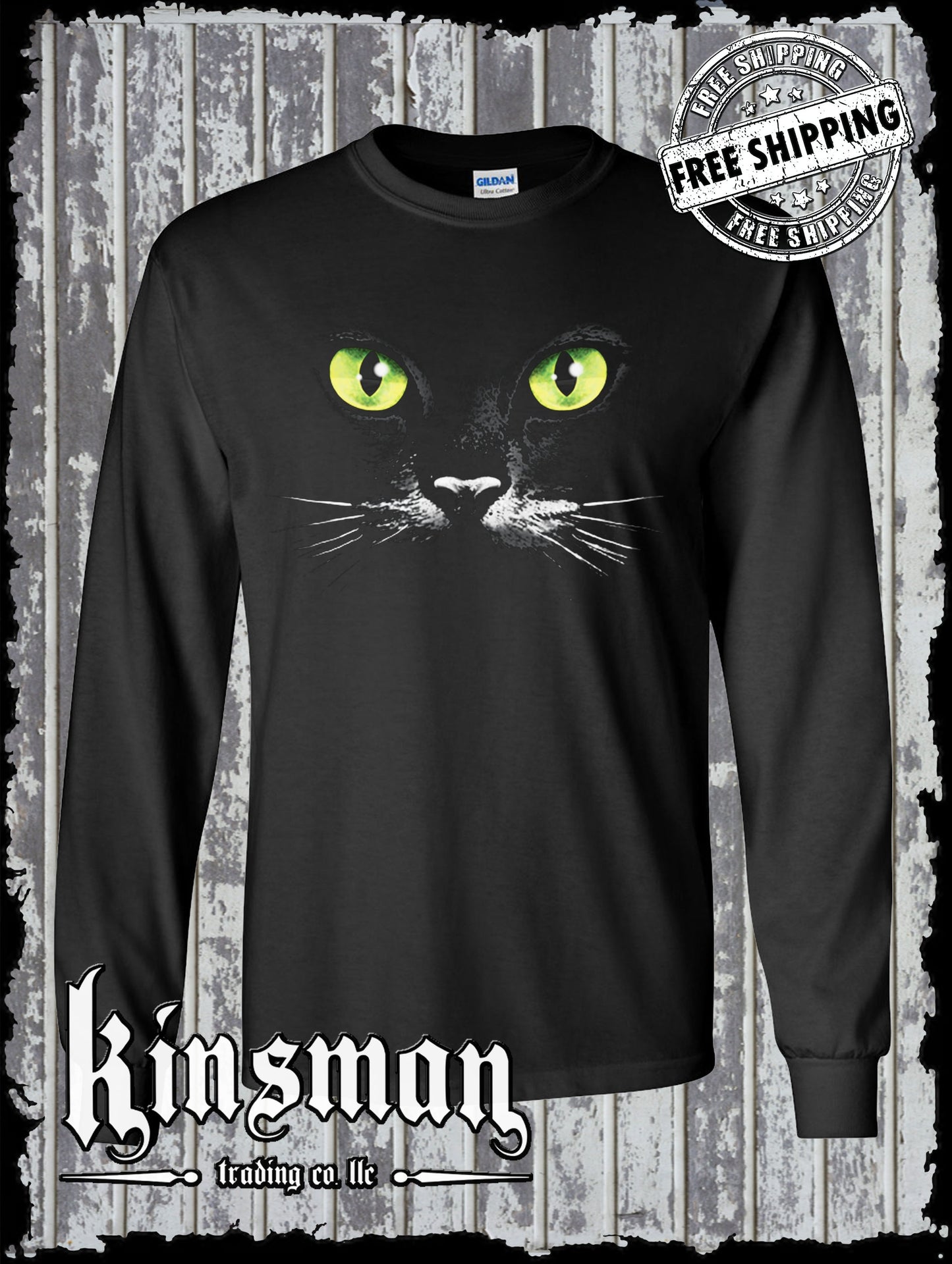 Black Cat Green Eyes Long Sleeve T-Shirt