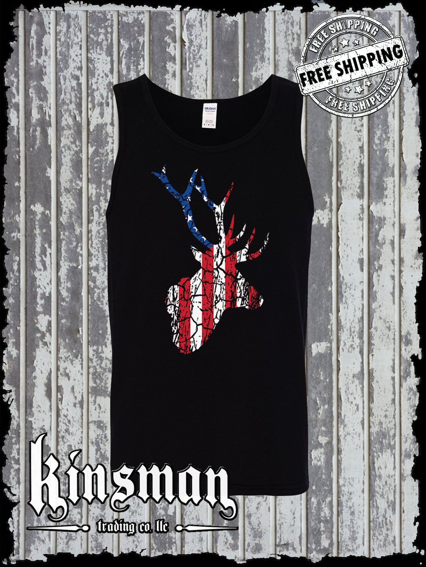American Flag Deer Antlers Distressed Tank Top T-Shirt / Hunting