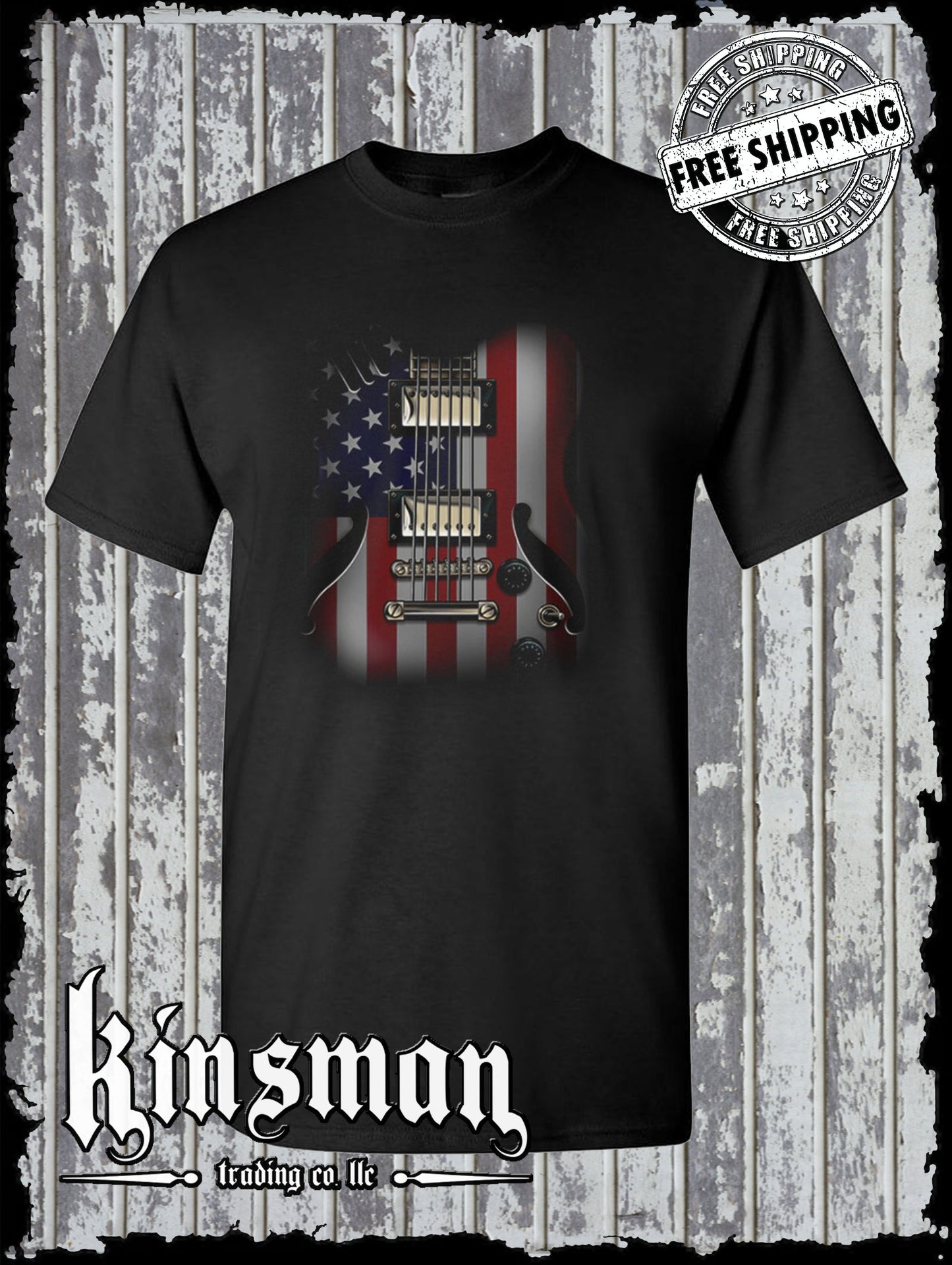 American Flag Guitar T-Shirt Rock and Roll Music Art 4th of July Tee