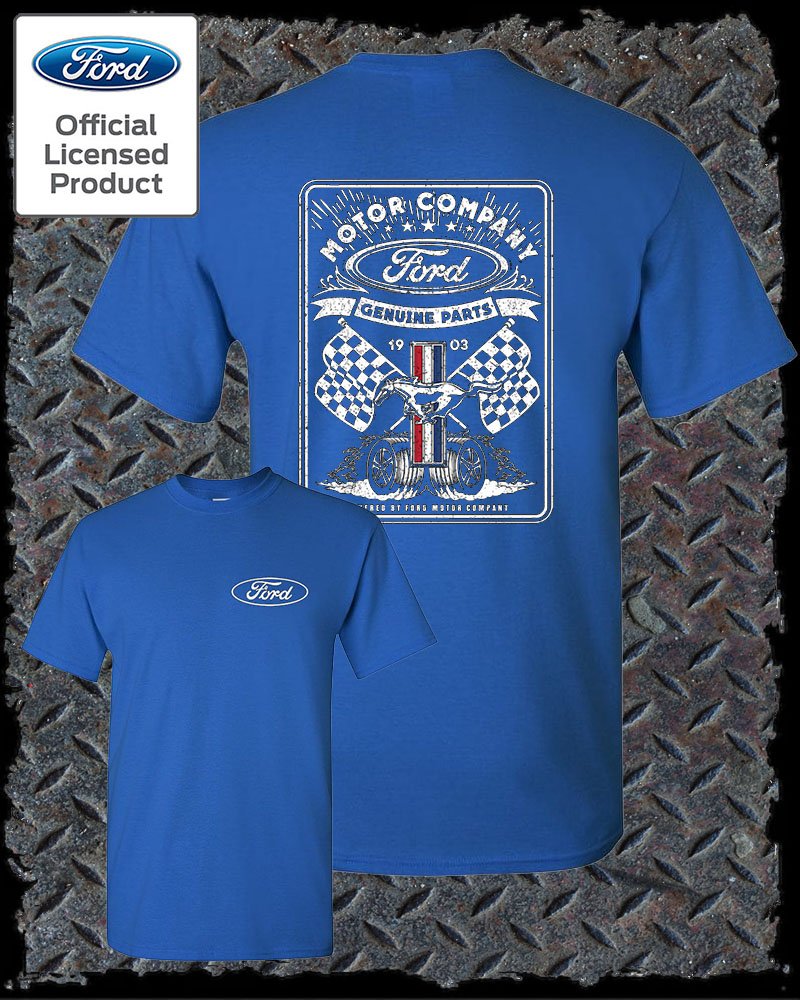 Ford Vintage Style 1903 Racing Flags T-Shirt / Official Licensed Mustang 2 Sided