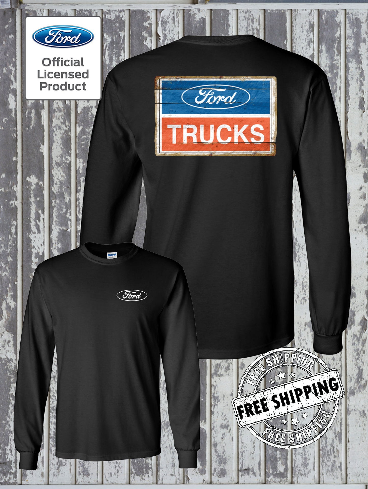 FORD Trucks Vintage Sign 2-Sided Long Sleeve T-Shirt / F-150 Official Licensed
