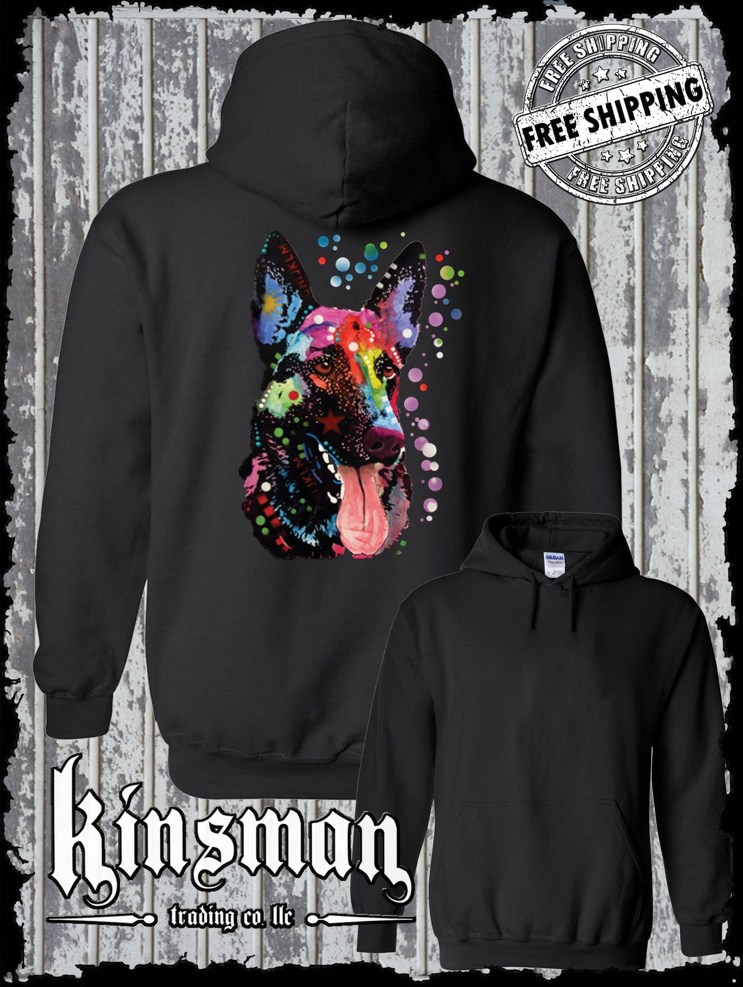 Dean Russo German Shepherd Water Color Hoodie Sweatshirt