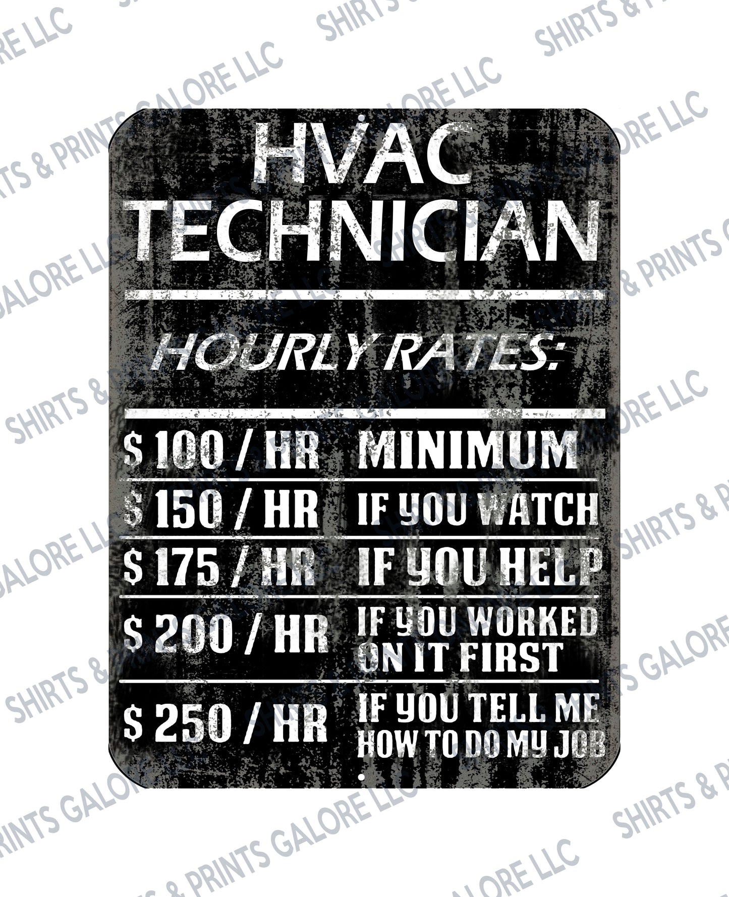 HVAC Technician Hourly Rate Funny Metal Sign - Heating & Cooling