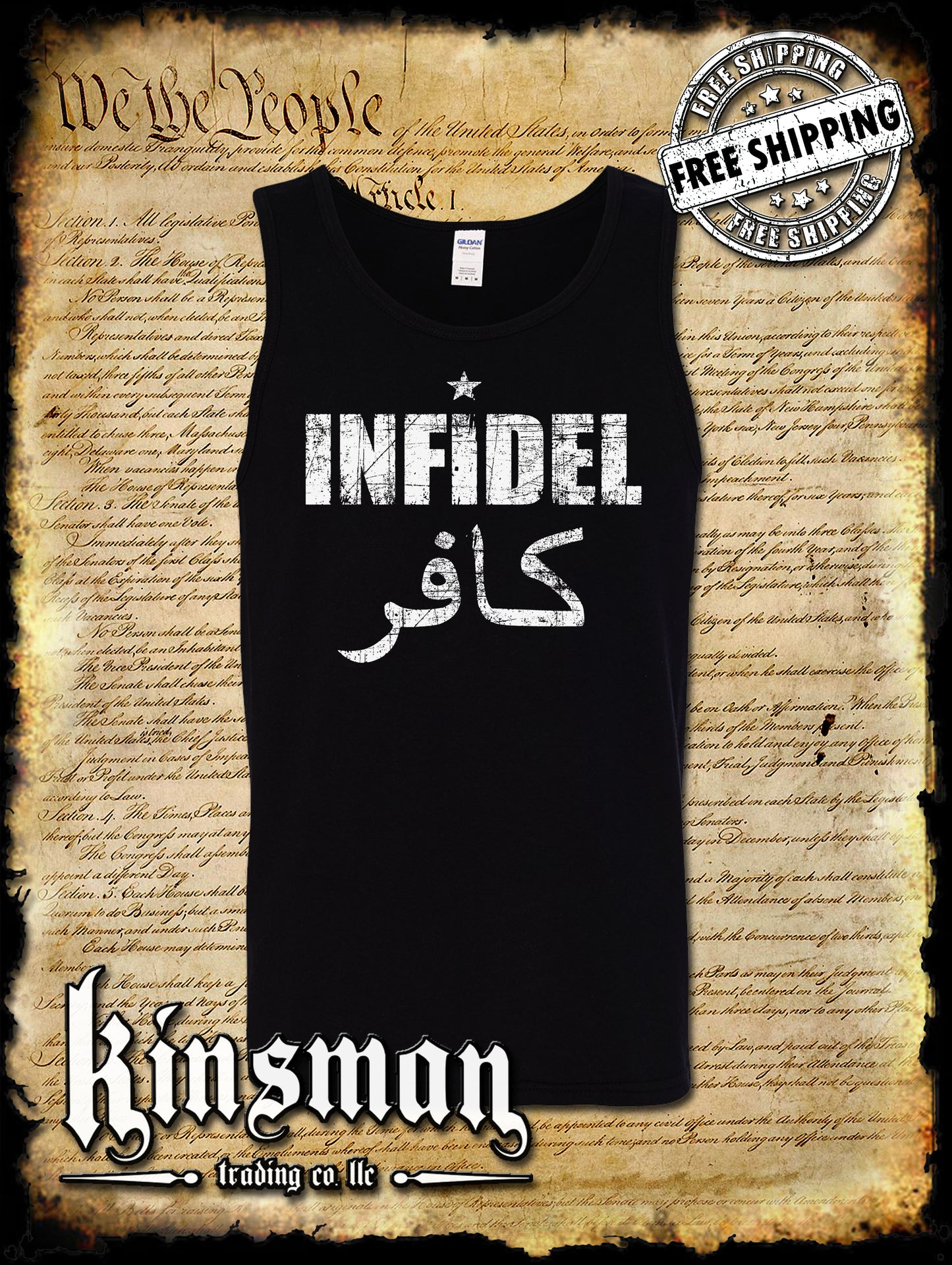 Infidel Tank Top T-Shirt - USA Patriotic Freedom AR-15 Military Pro Gun Rights