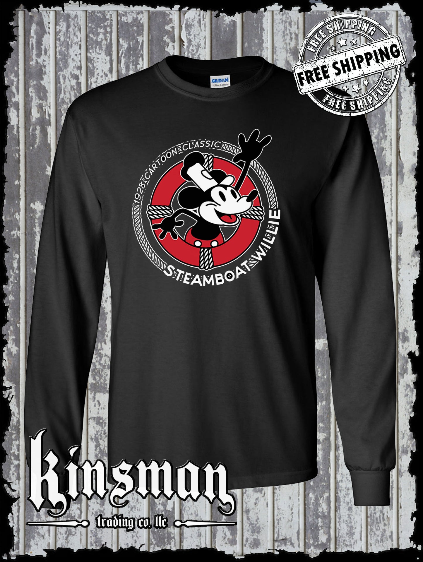 Steamboat Willie Life Preserver Long Sleeve T Shirt / Cartoon Mouse
