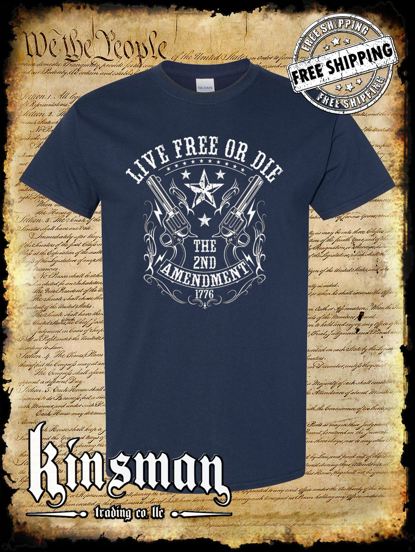 Live FREE or DIE 2nd Amendment T-Shirt - Gun Rights .45 Revolvers USA