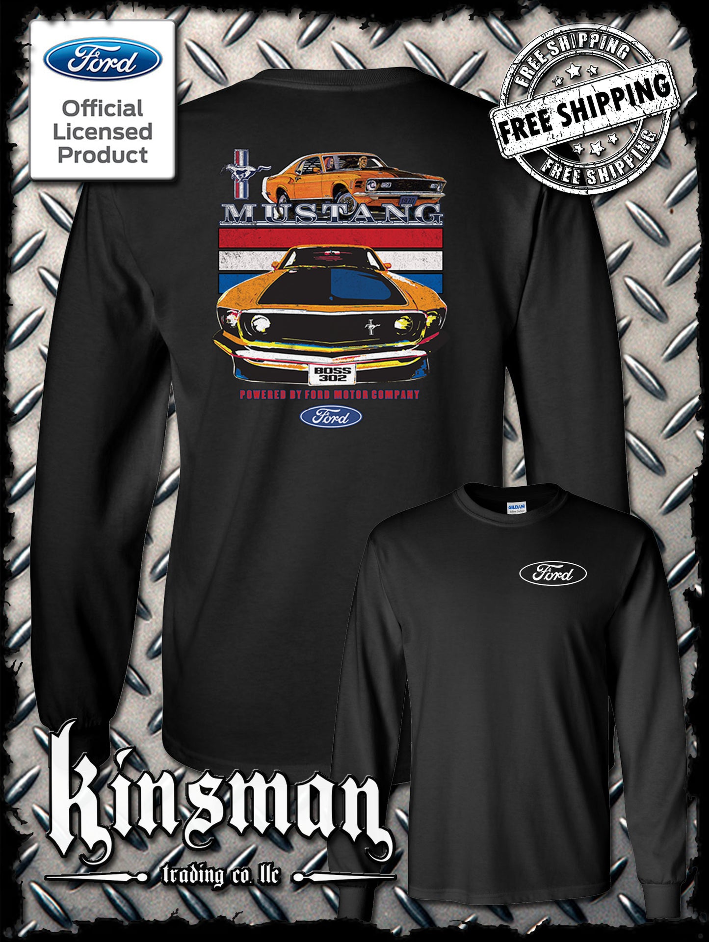Mustang Powered By Ford 2-Sided Long Sleeve T-Shirt / Carroll Shelby GT 500