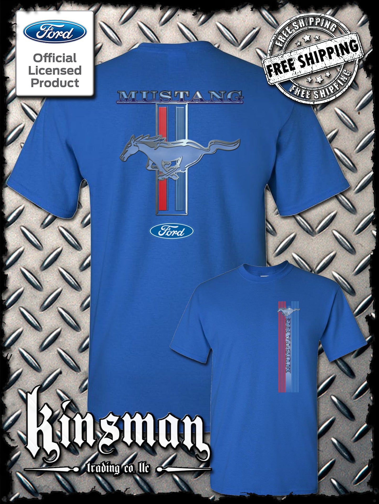 Ford Mustang Red White & Blue Stripe Logo 2-Sided T-Shirt