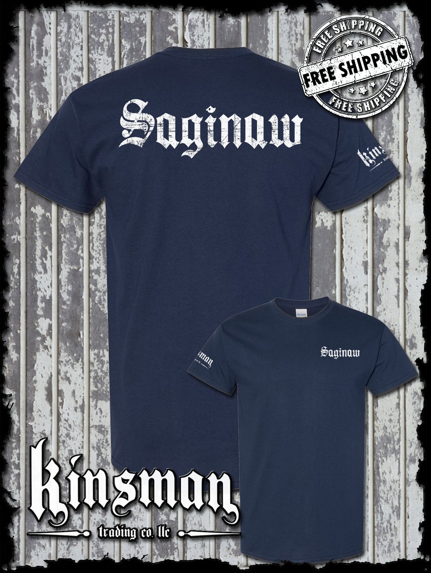 Saginaw Old English 2-Sided T-Shirt Souvenir Gift Mid-Michigan
