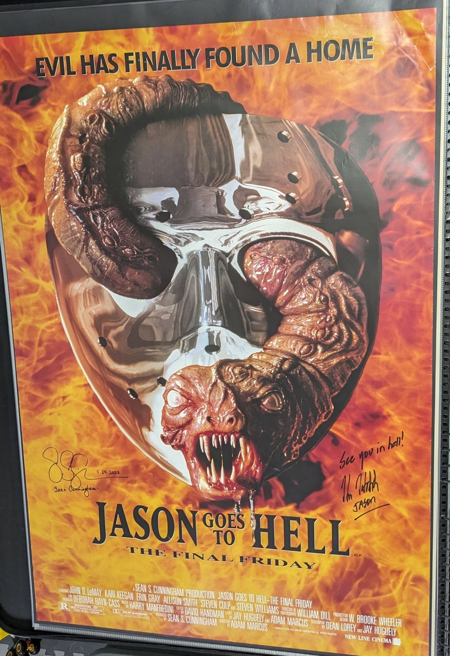 Jason Goes To Hell 27x40 DS One Sheet Poster Signed Kane Hodder & Sean Cunningham Friday the 13th