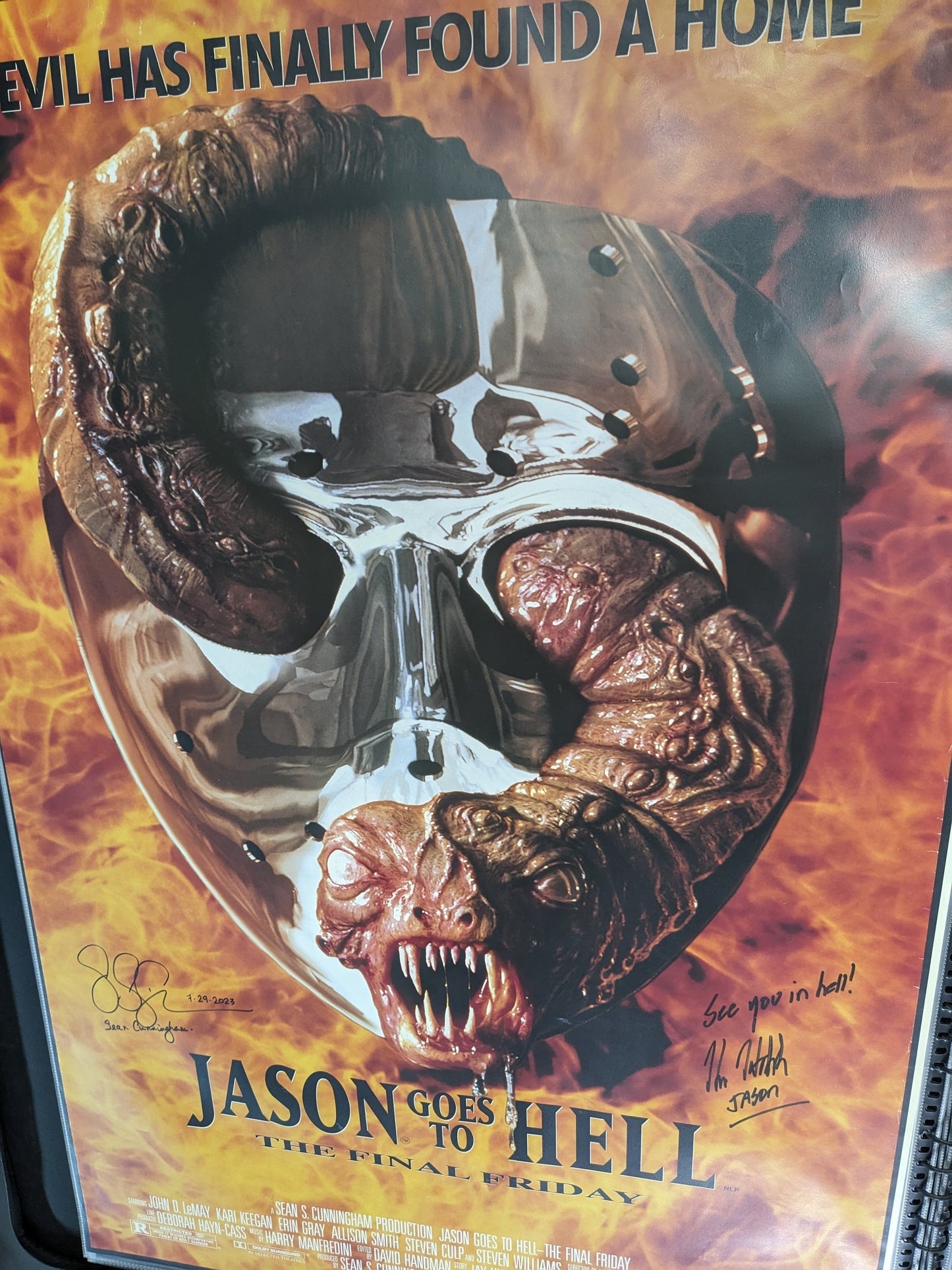 Jason Goes To Hell 27x40 DS One Sheet Poster Signed Kane Hodder & Sean Cunningham Friday the 13th