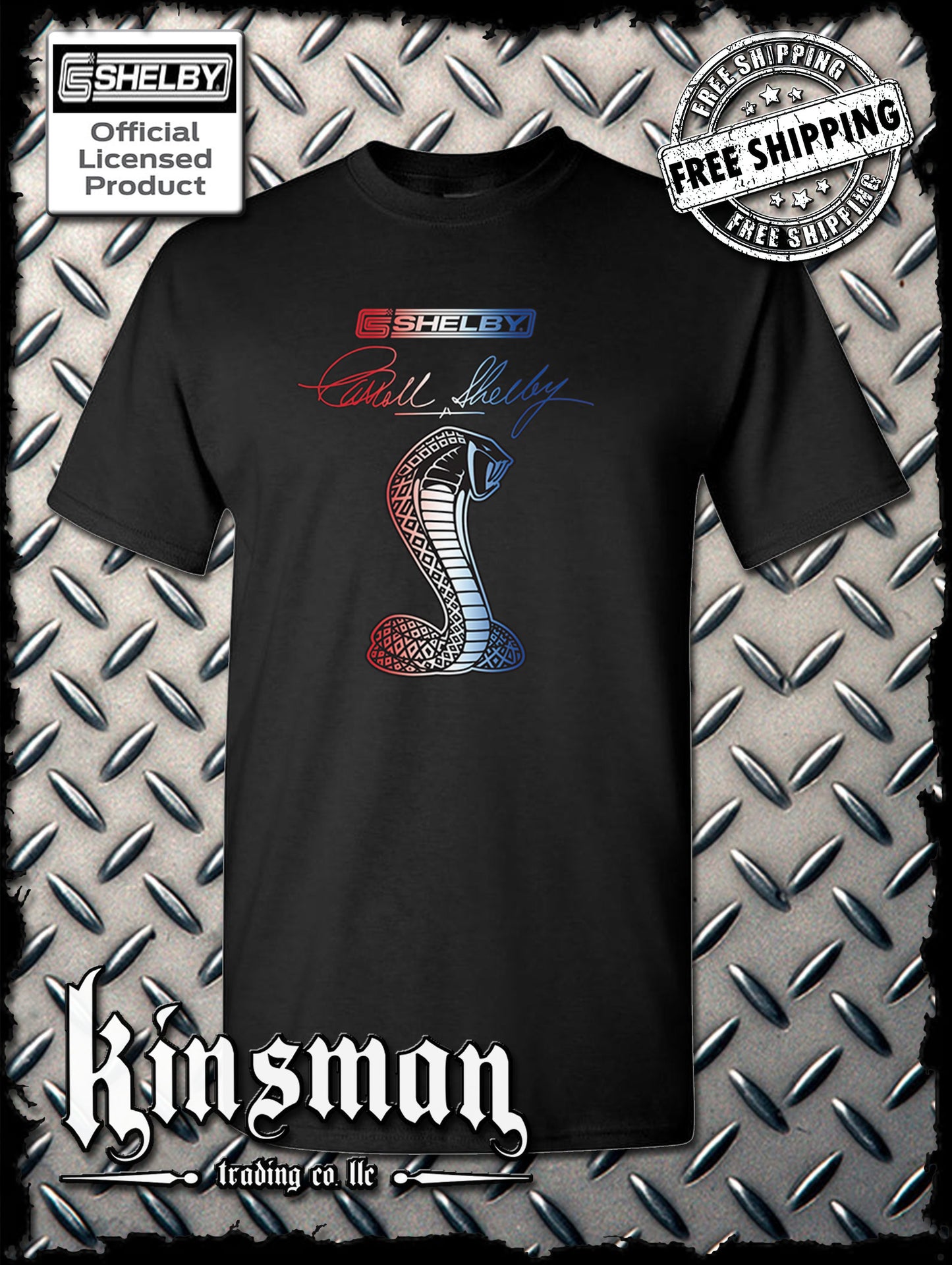 Carroll Shelby Red White Blue Cobra USA Logo T-Shirt