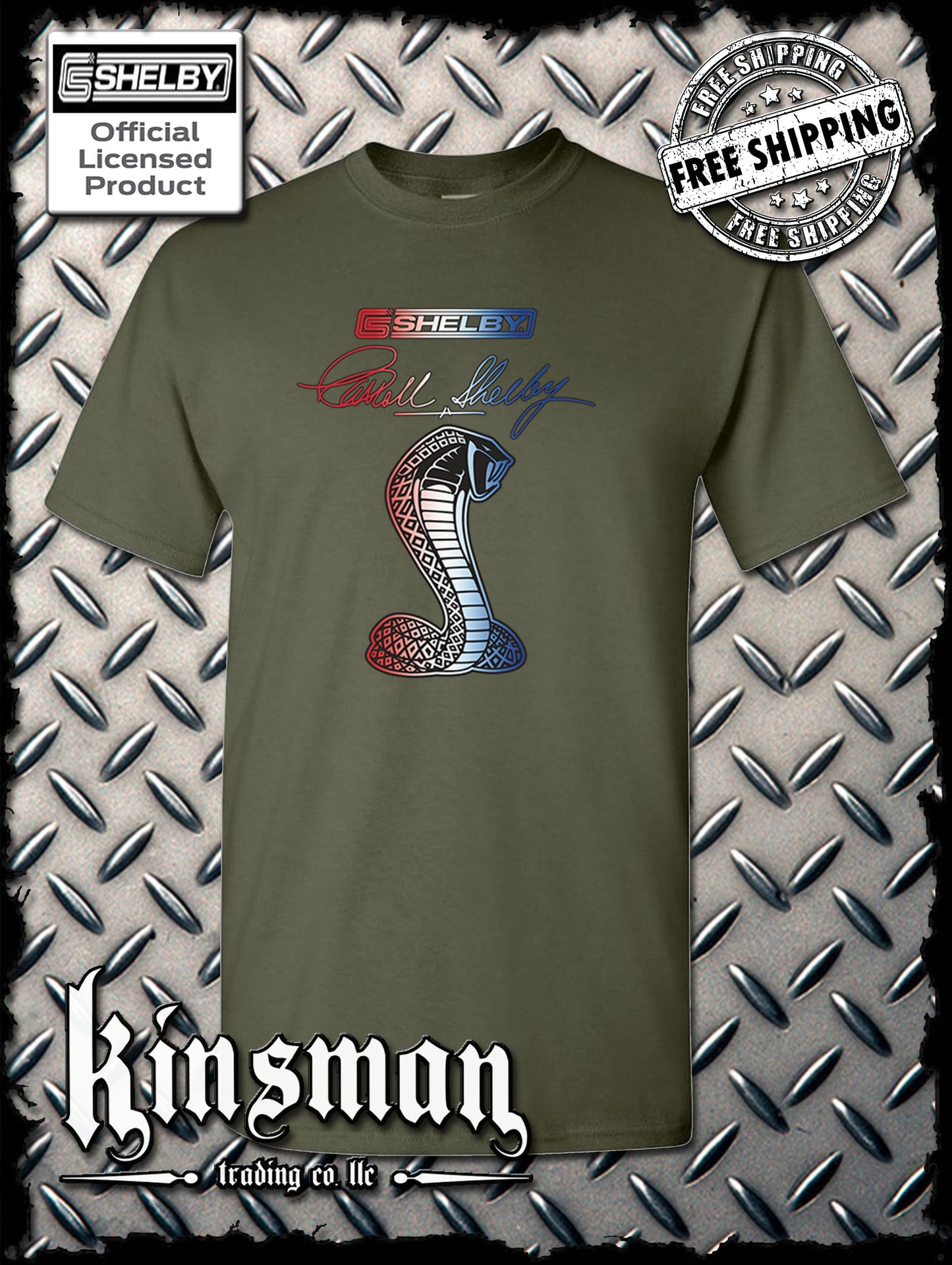Carroll Shelby Red White Blue Cobra USA Logo T-Shirt