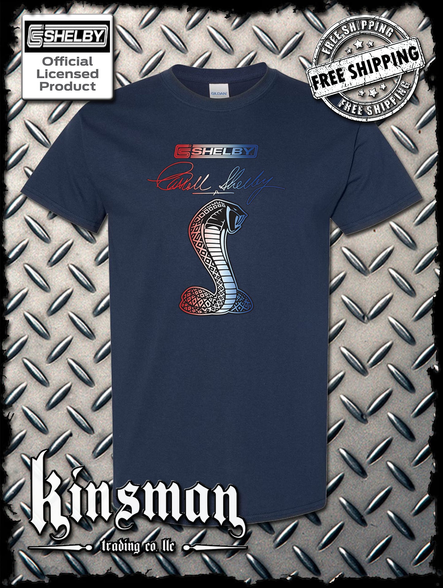 Carroll Shelby Red White Blue Cobra USA Logo T-Shirt