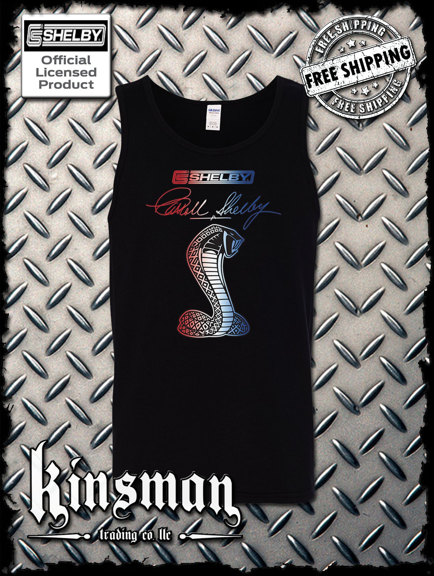 Carroll Shelby Red White & Blue Cobra USA Logo Tank Top T-Shirt
