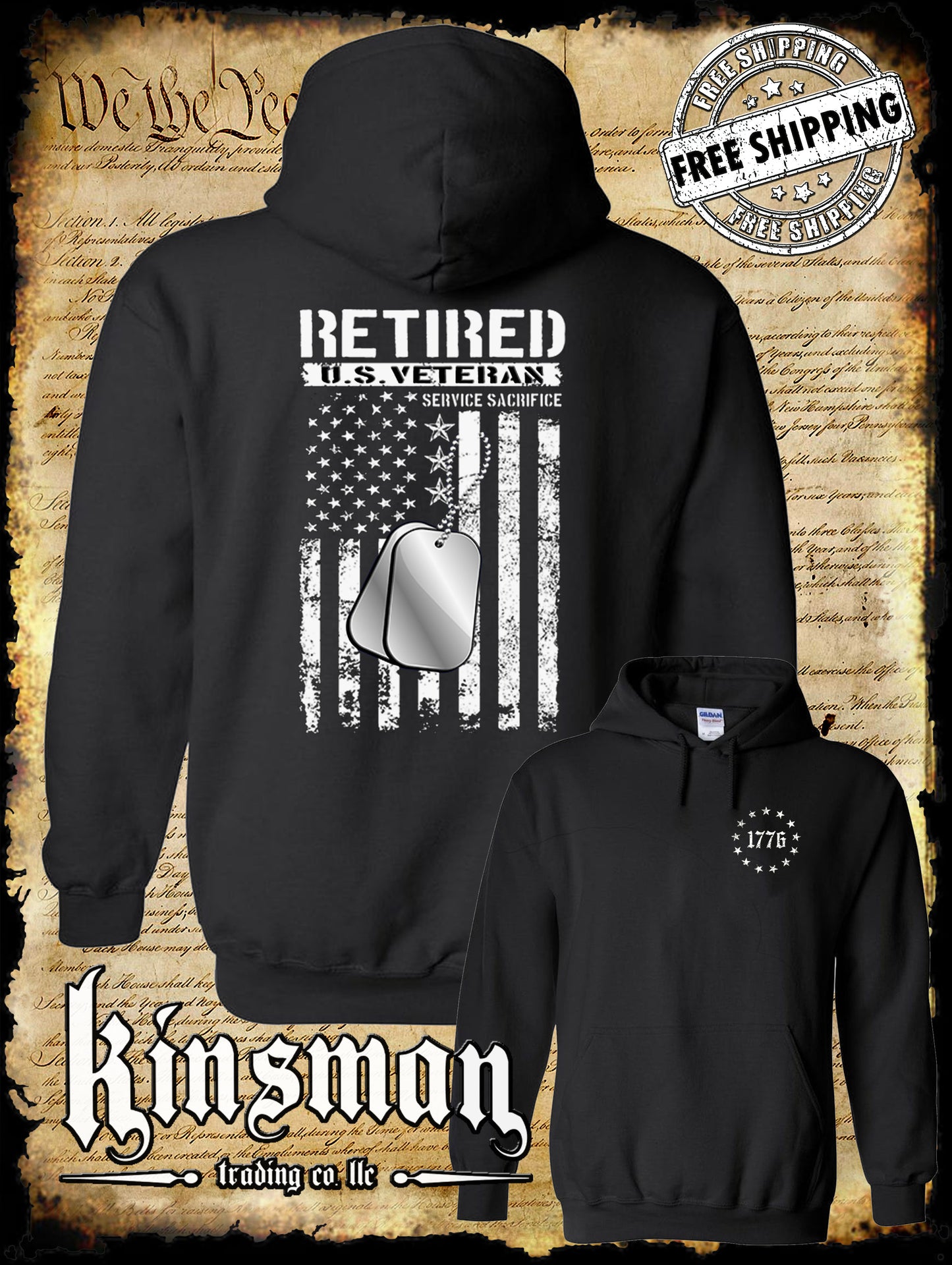 Retired US Veteran Hoodie / Sweatshirt United States Military Army Marines USA
