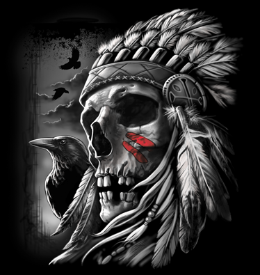 Chief Skull Native American Indian Tank Top T-Shirt War Bonnet Crows Feathers