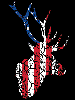 US Flag Deer Antlers Distressed 2-Sided Long Sleeve T-Shirt / Hunting American Flag USA