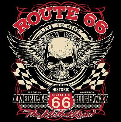 Route 66 Winged Skull Long Sleeve T-Shirt Biker