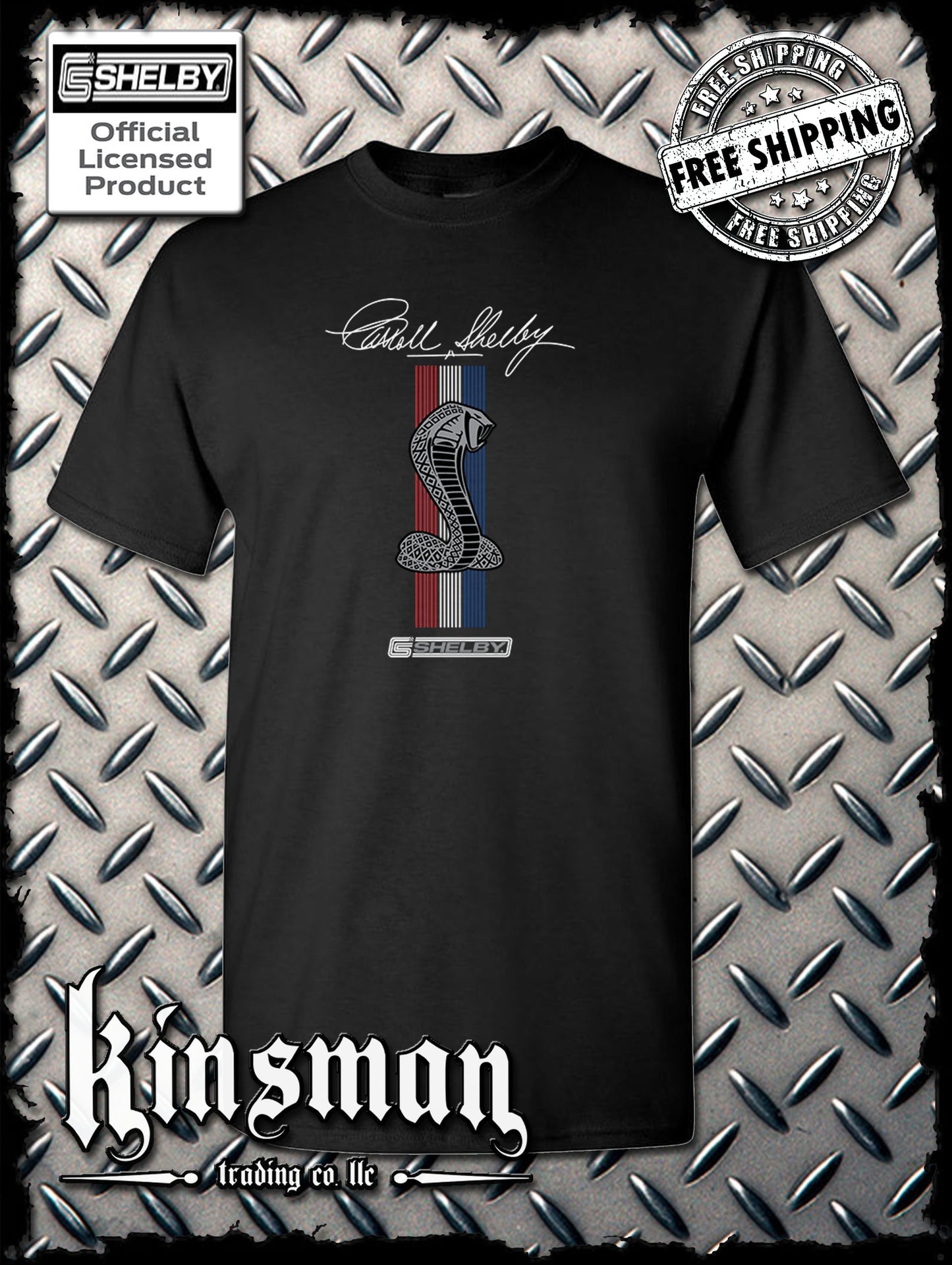 Carroll Shelby Cobra Red White Blue Stripe T-Shirt