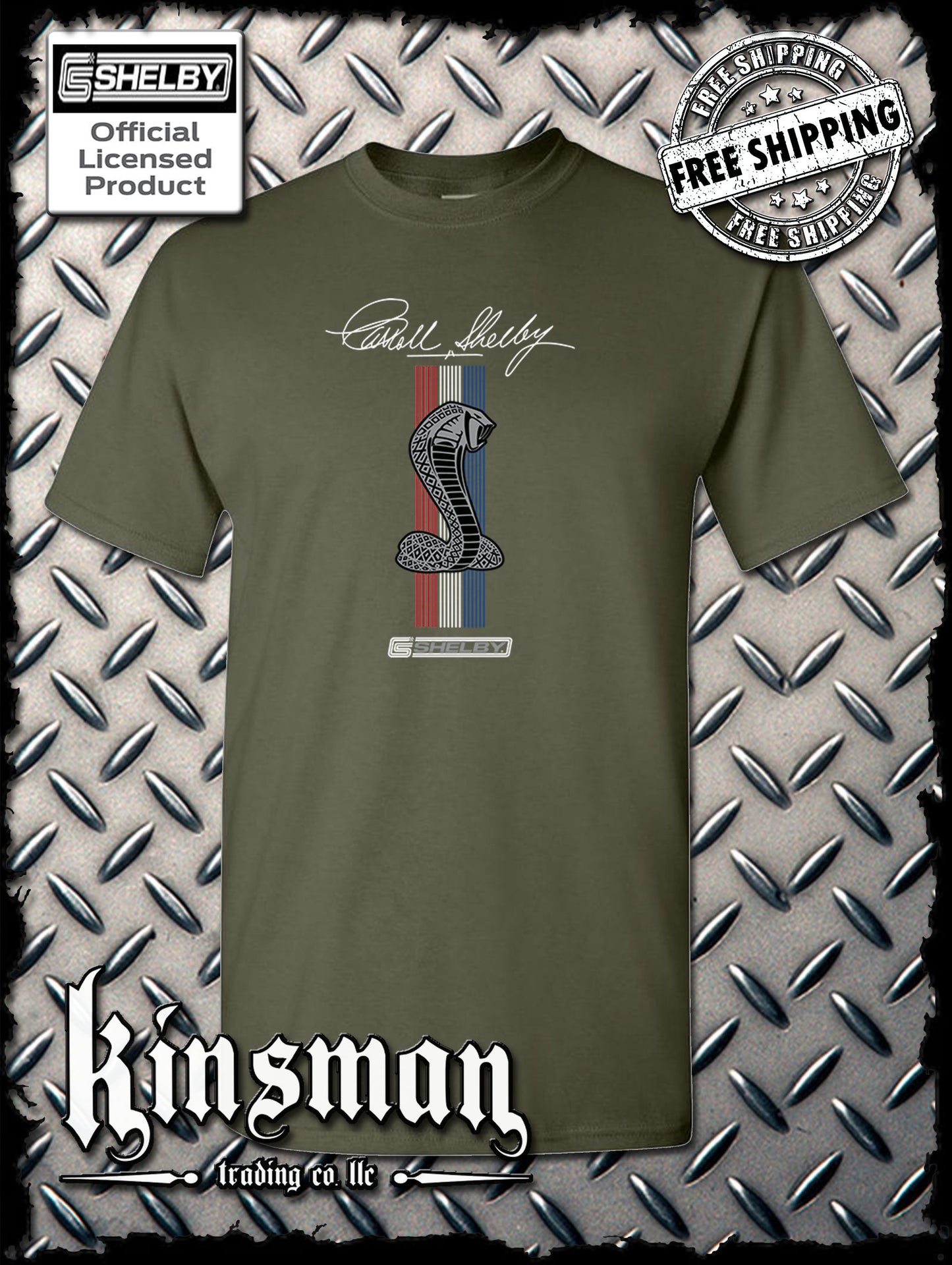 Carroll Shelby Cobra Red White Blue Stripe T-Shirt