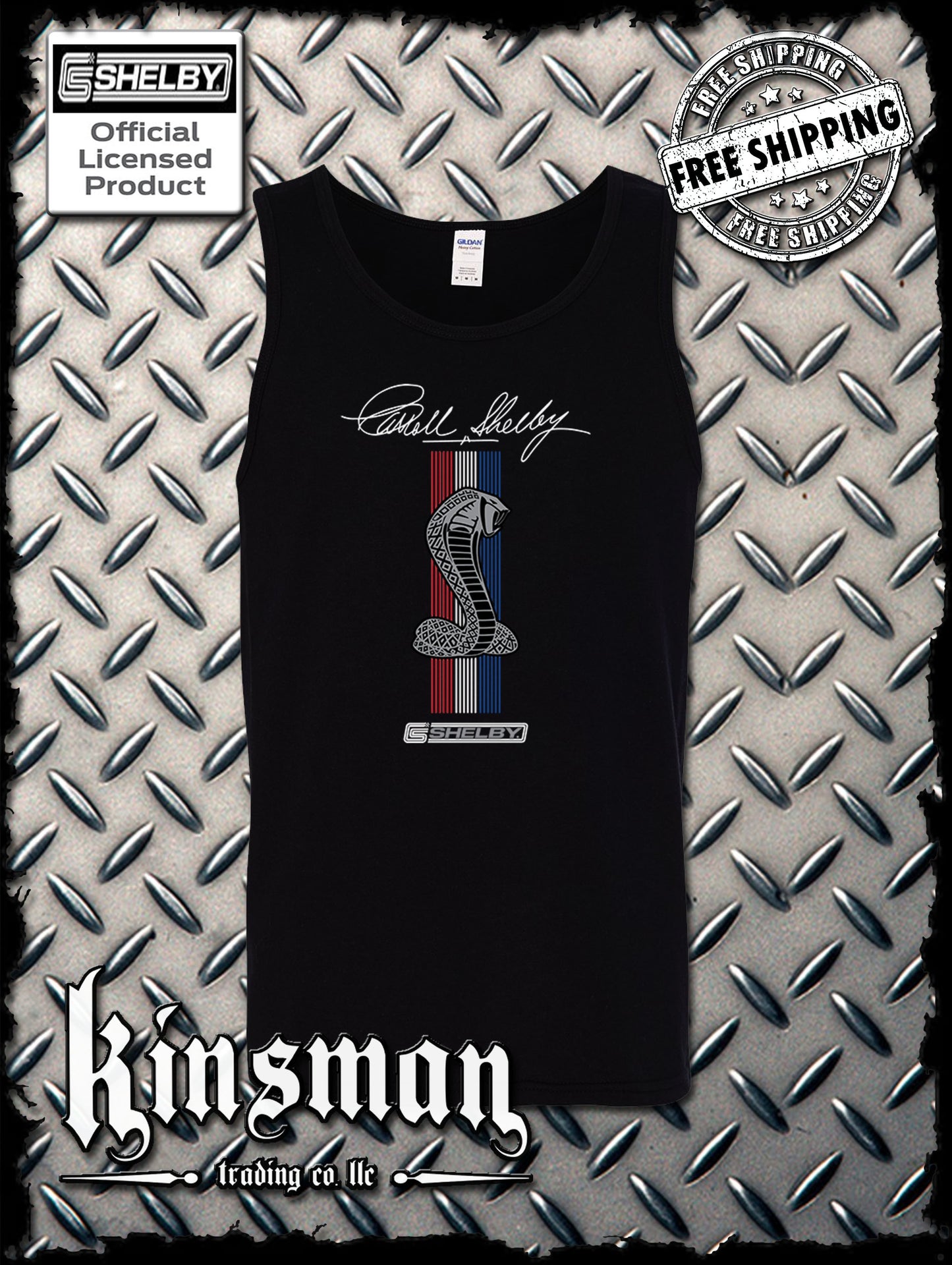 Carroll Shelby Cobra Red White Blue Stripe Tank Top T-Shirt