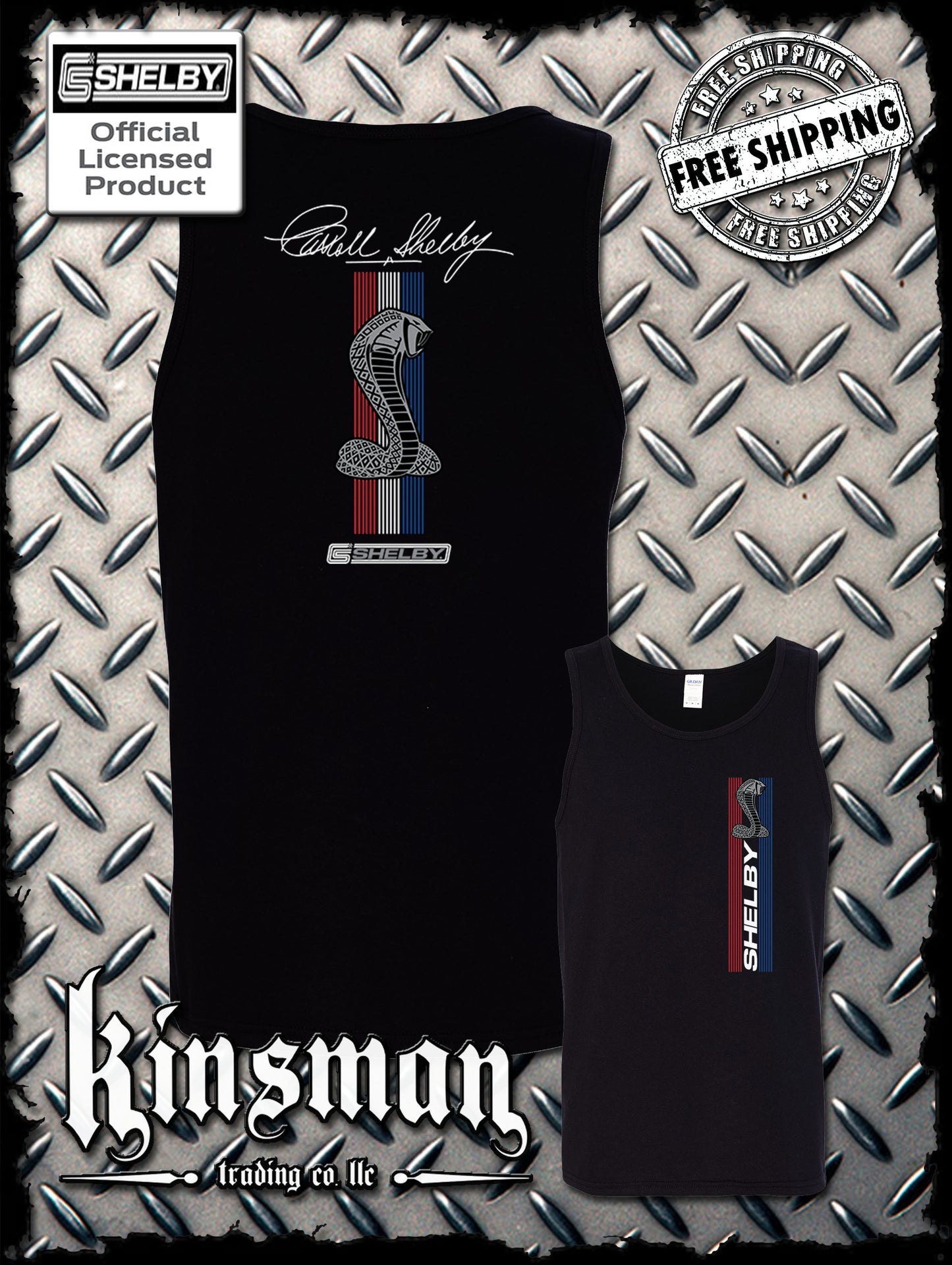 Carroll Shelby Cobra Red White Blue Stripe 2-Sided Tank Top T-Shirt