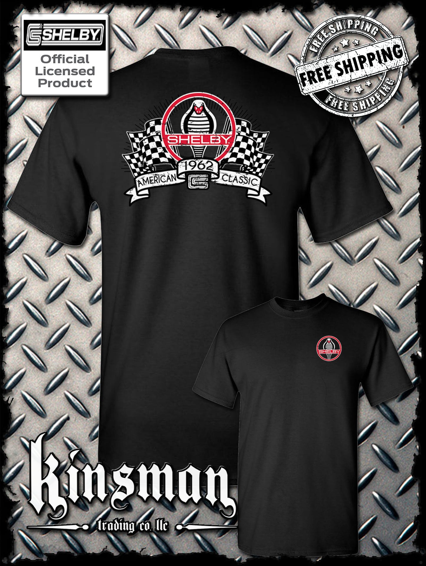Carroll Shelby Racing Flags 2-Sided T-Shirt