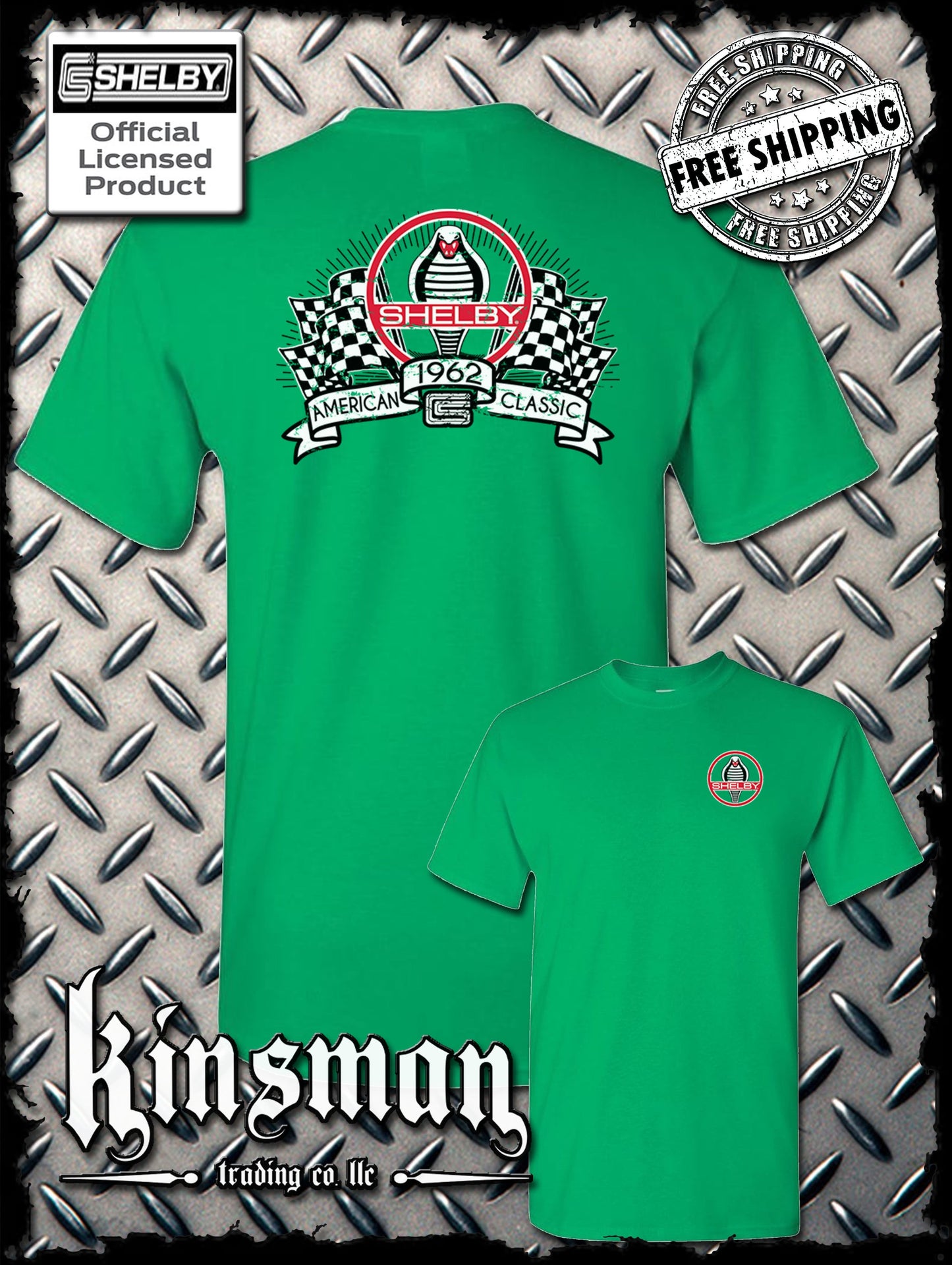 Carroll Shelby Racing Flags 2-Sided T-Shirt