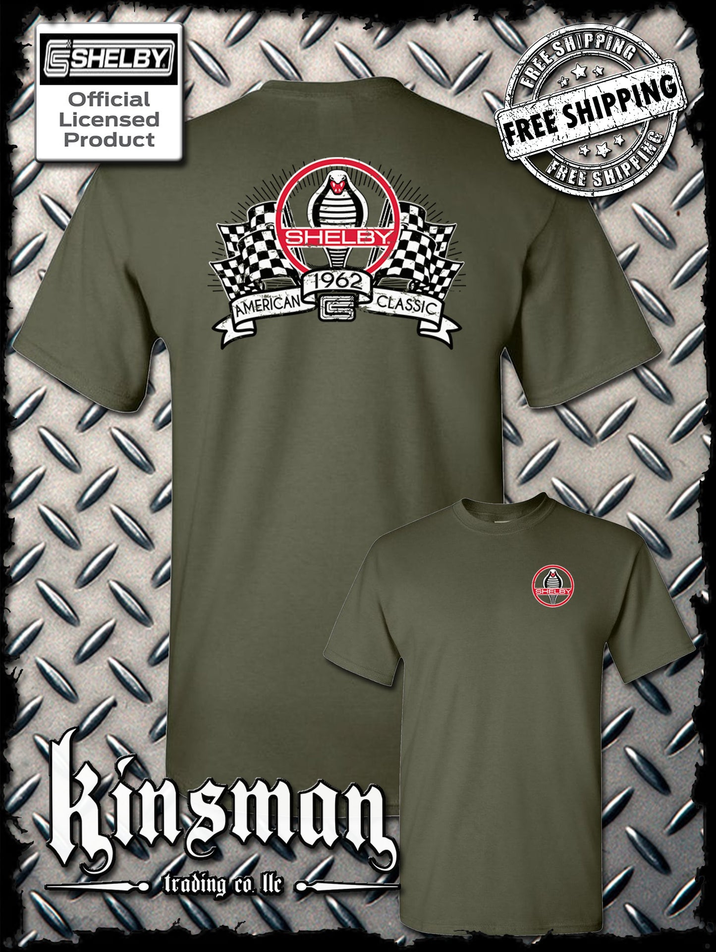 Carroll Shelby Racing Flags 2-Sided T-Shirt