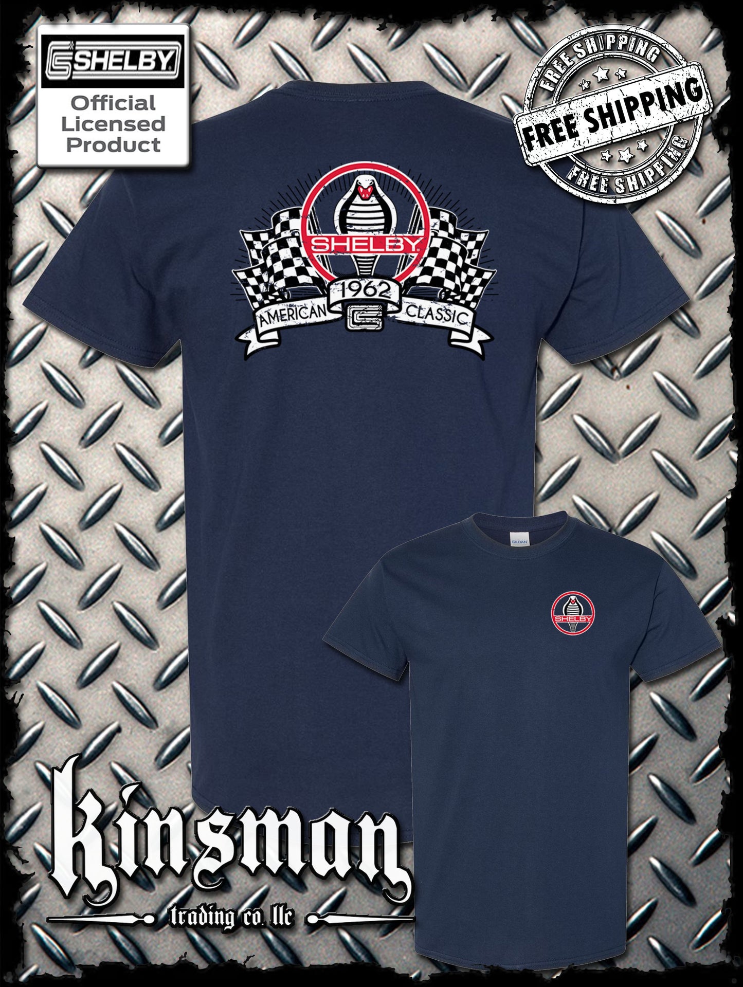 Carroll Shelby Racing Flags 2-Sided T-Shirt