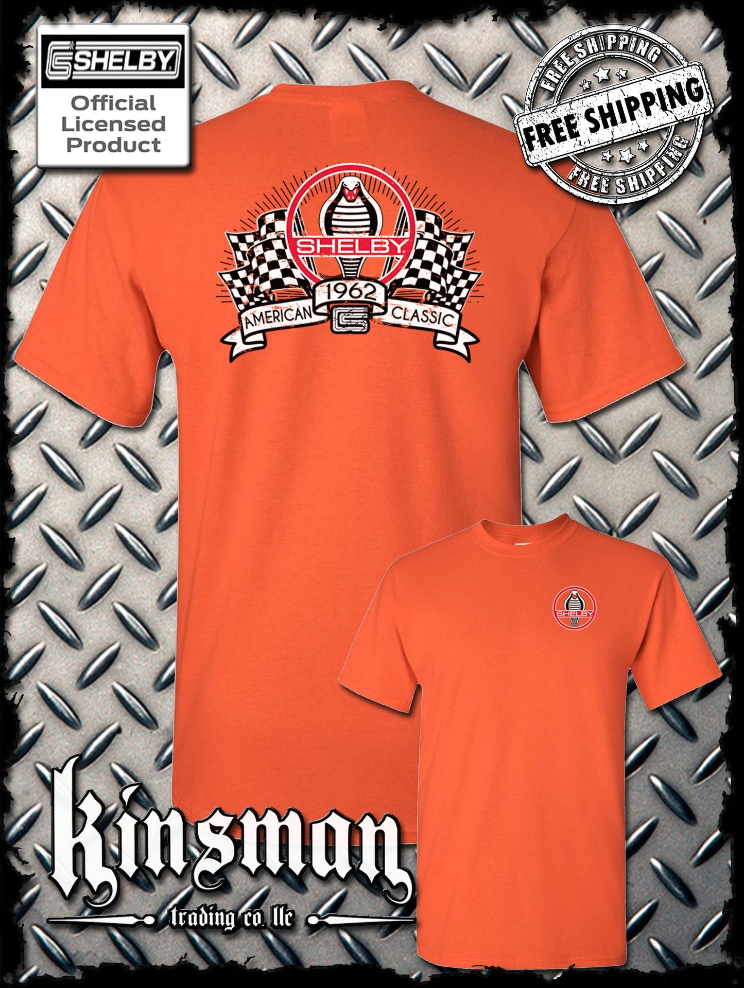 Carroll Shelby Racing Flags 2-Sided T-Shirt