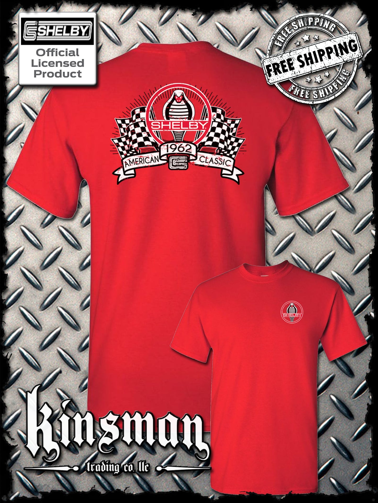 Carroll Shelby Racing Flags 2-Sided T-Shirt
