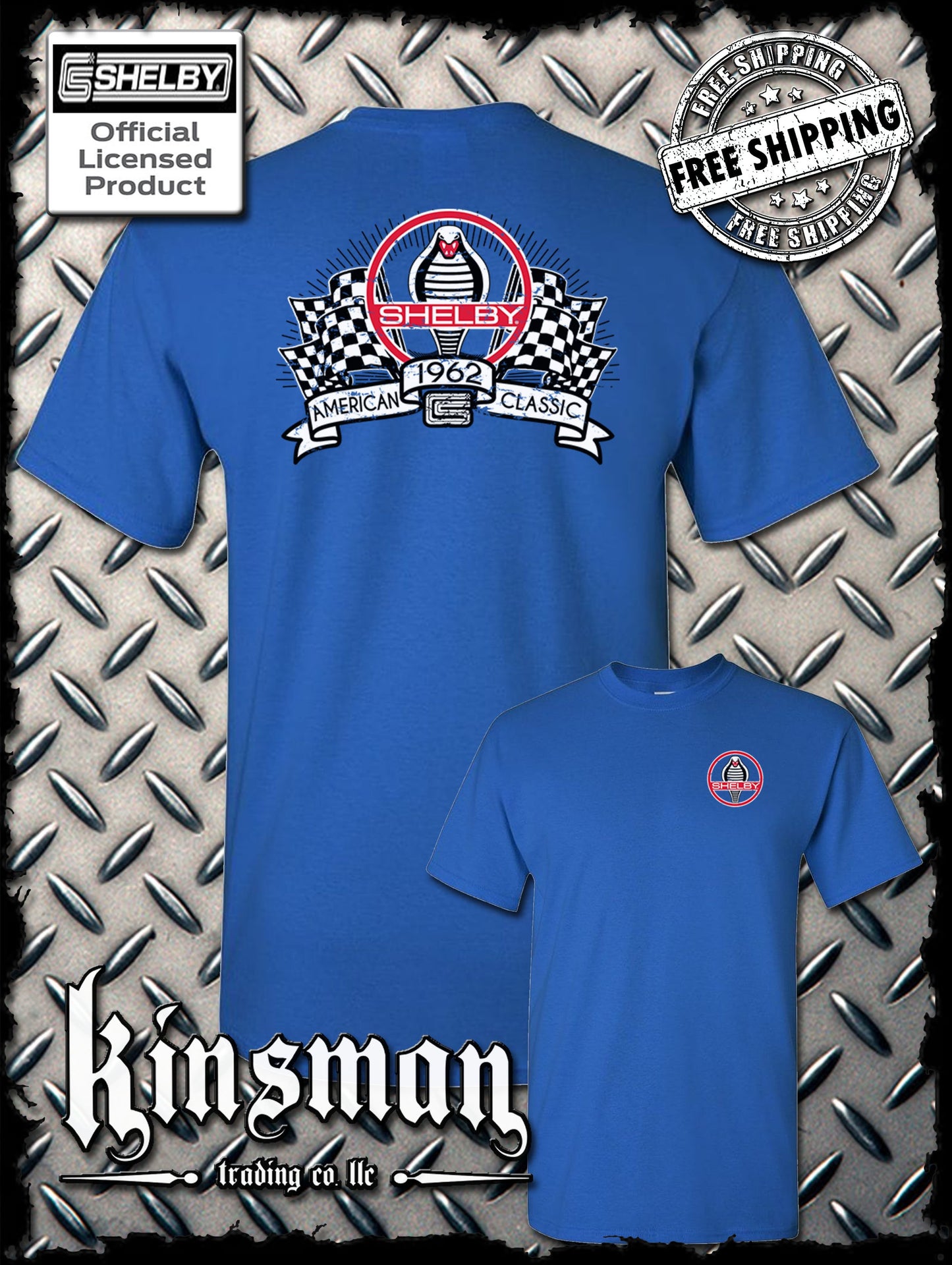 Carroll Shelby Racing Flags 2-Sided T-Shirt