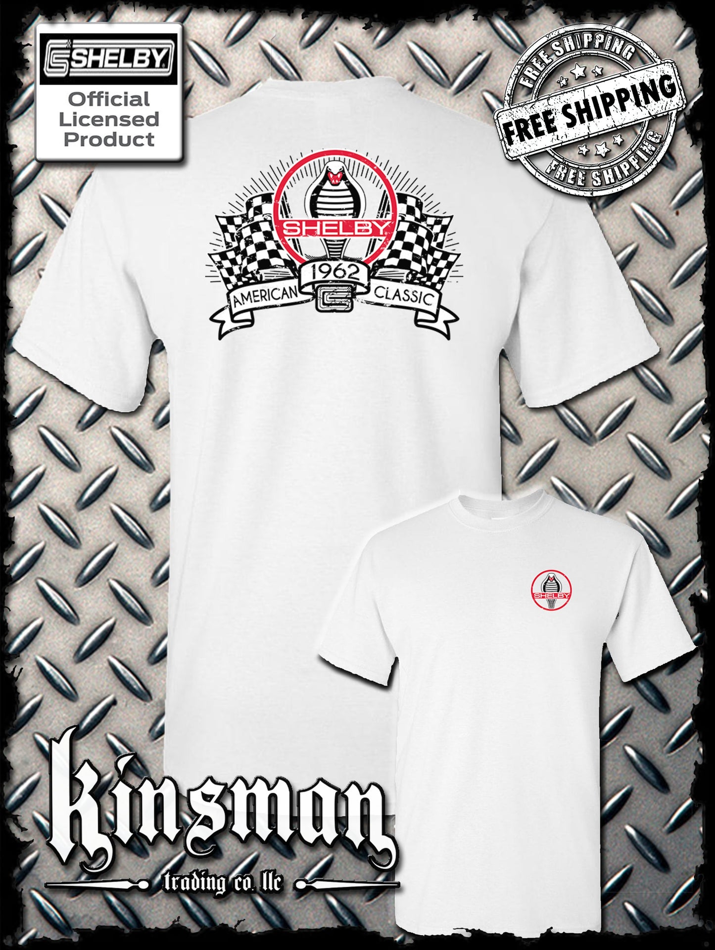 Carroll Shelby Racing Flags 2-Sided T-Shirt